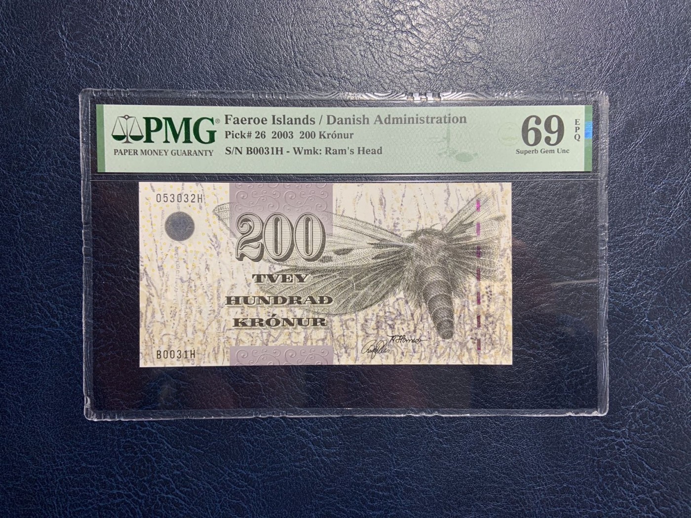 收藏联盟Quantum Auction 第308期拍卖  法罗群岛2003年200克朗 PMG69 细线初版 号码全程无47