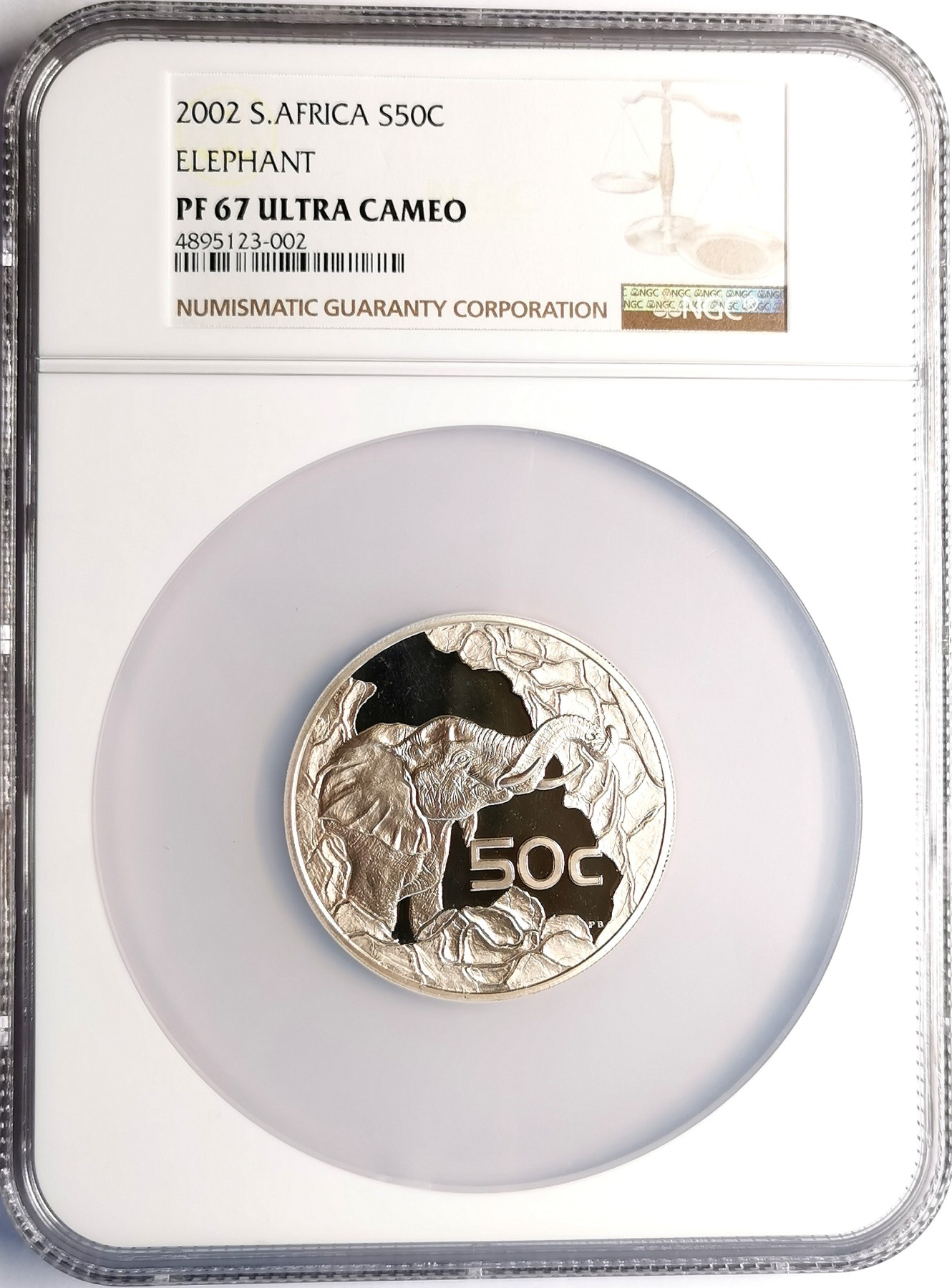 凡希社世界钱币微拍第二百五十六期 2002南非大象50分2盎司大银精铸NGC-PF67UC