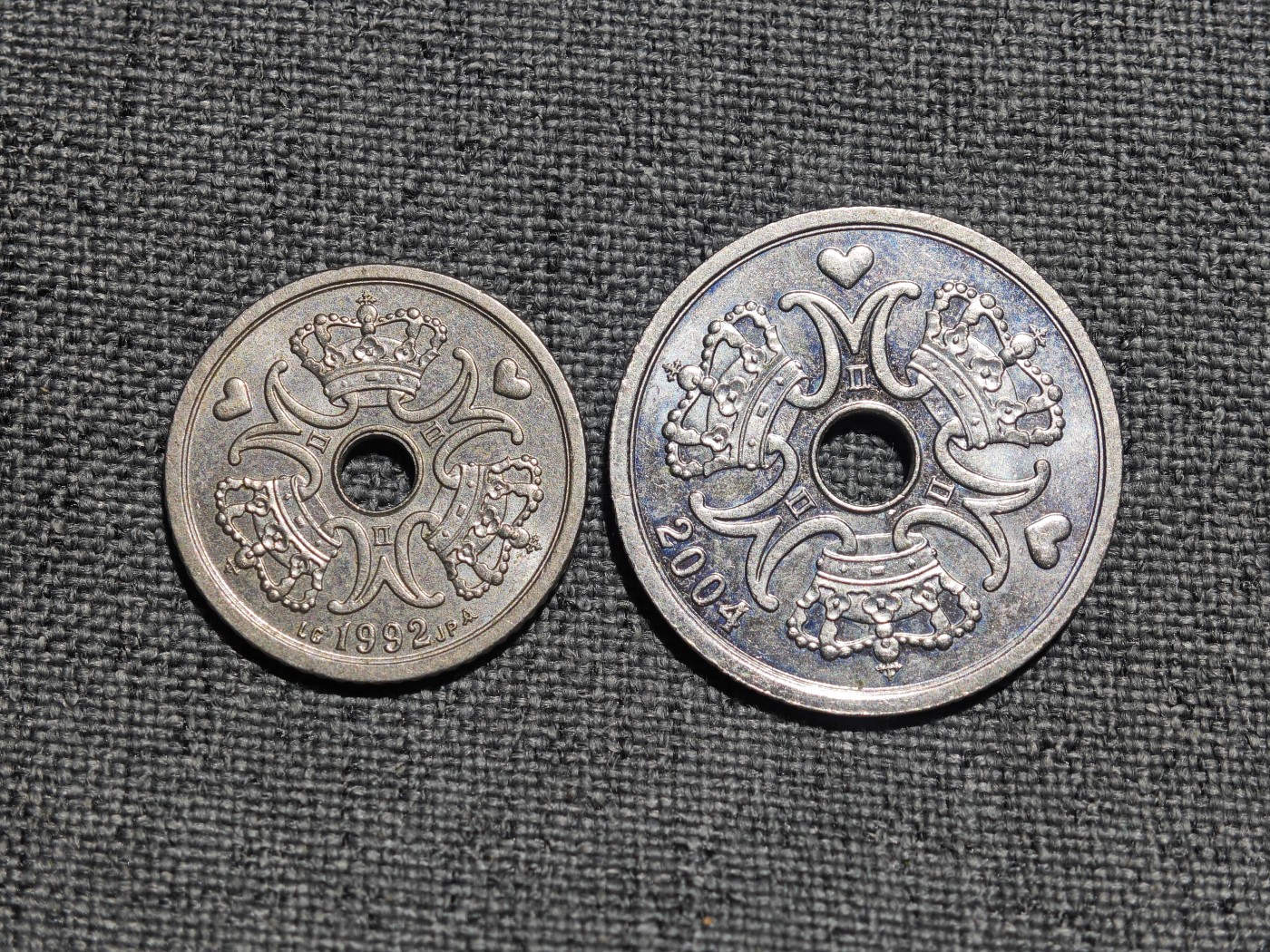 外国硬币收藏店第3期 丹麦新版2、1中孔克朗