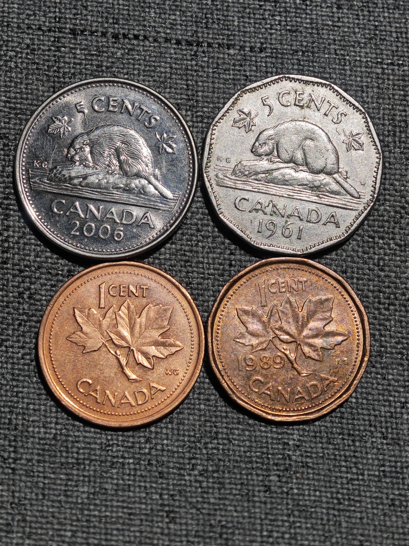 外国硬币收藏店第3期 加拿大新版老版5分、1分各2枚