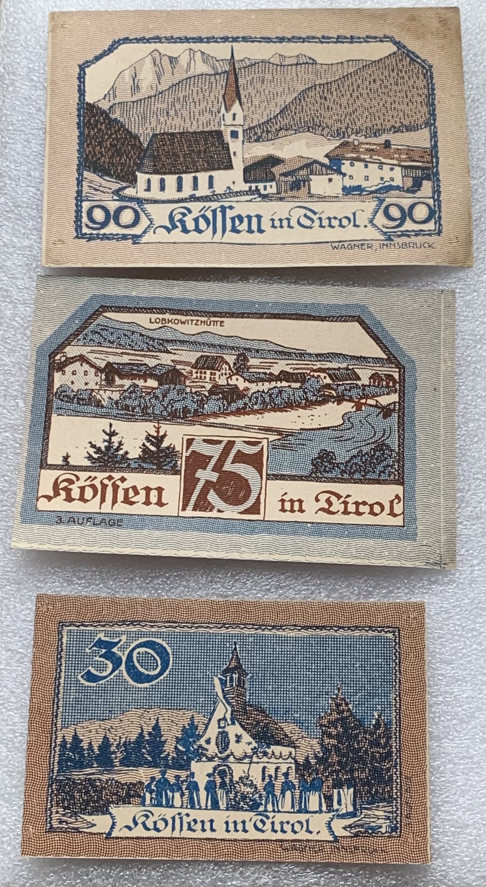 瓶子🏺散币纸币第3期  奥地利1920年30-75-90赫勒纸币3张