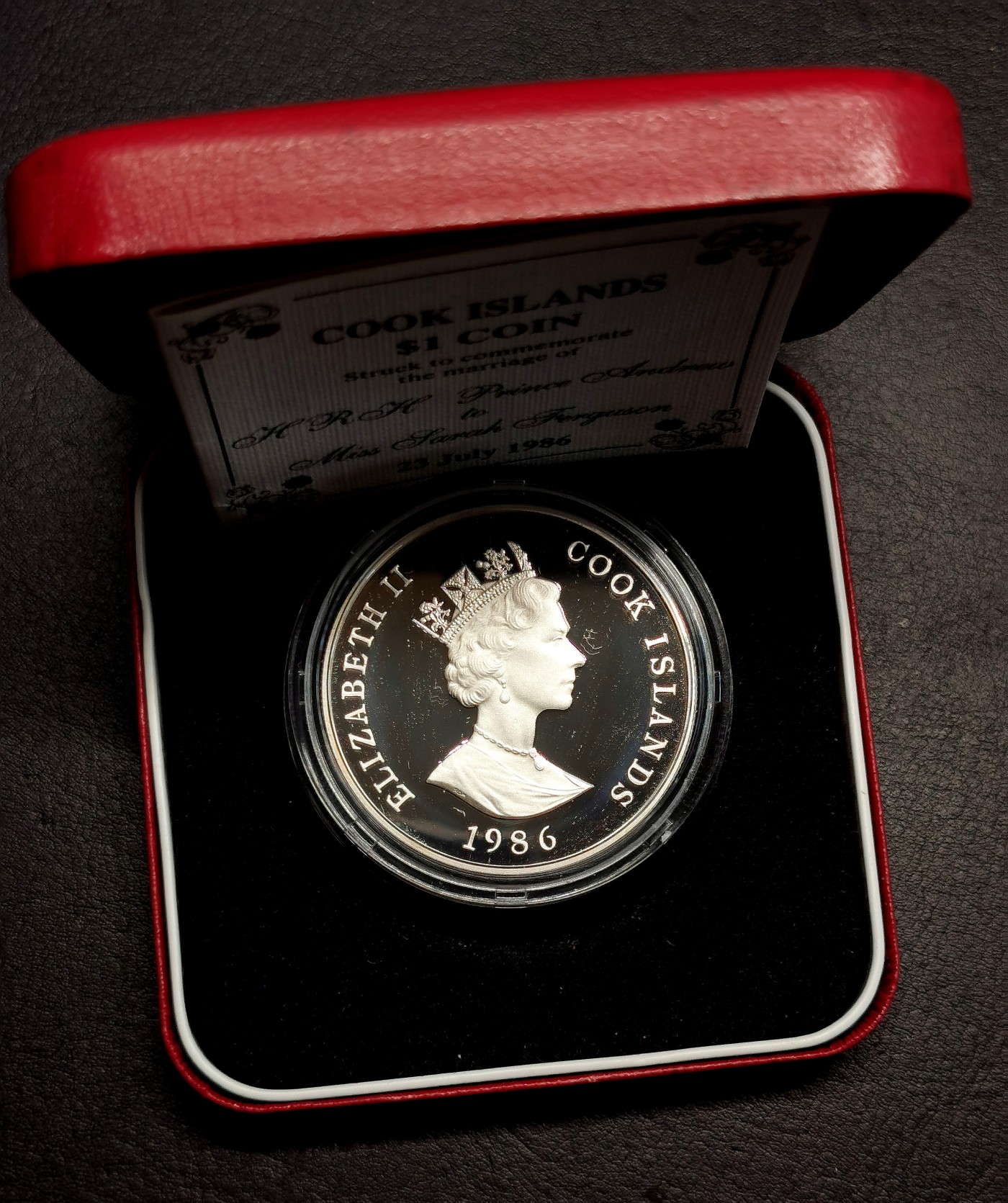凡希社世界钱币微拍第二百五十六期 1986库克群岛王室婚礼壹元纪念大银精铸原厂盒证！