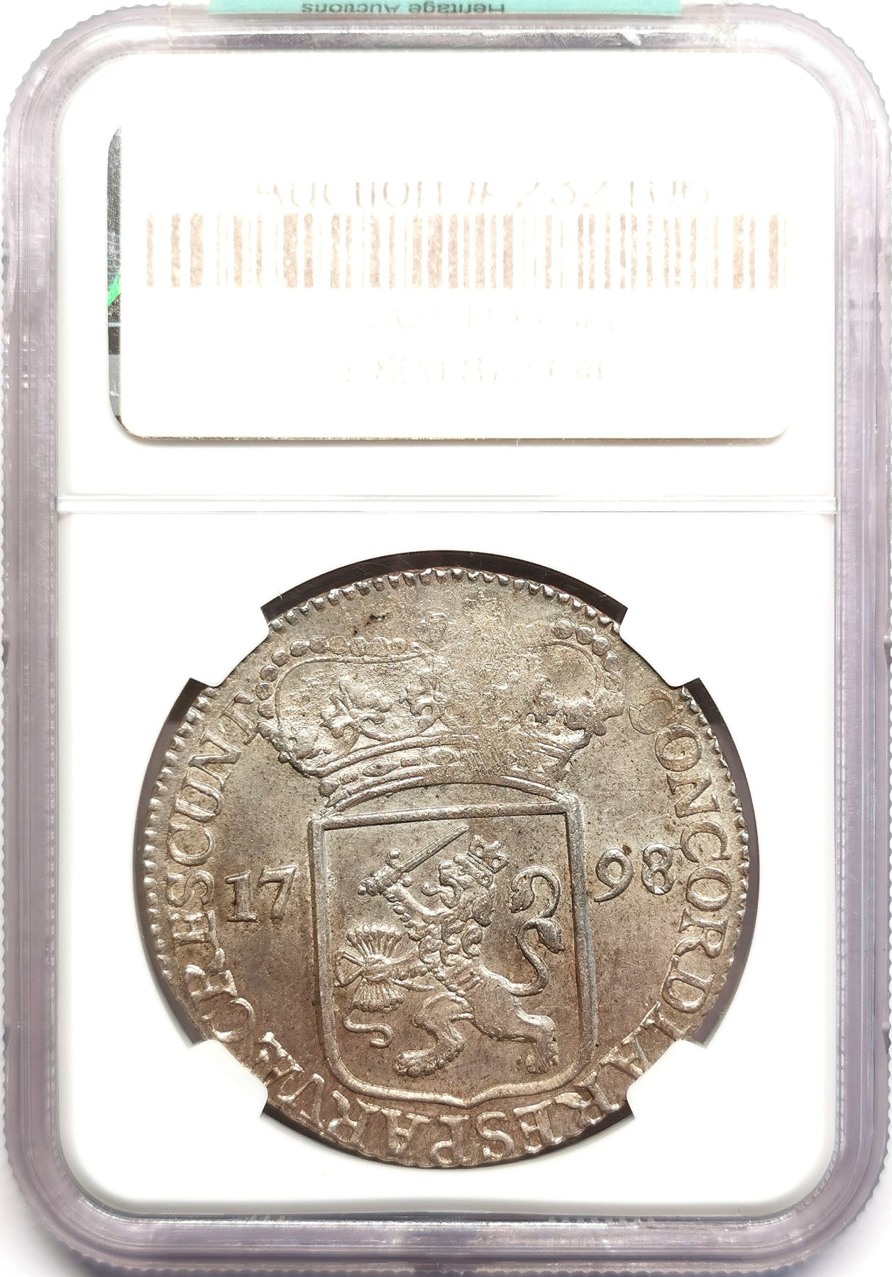 凡希社世界钱币微拍第二百五十六期 1798/6巴达维亚共和国泽兰武士贸易塔勒NGC-MS62原色银光！