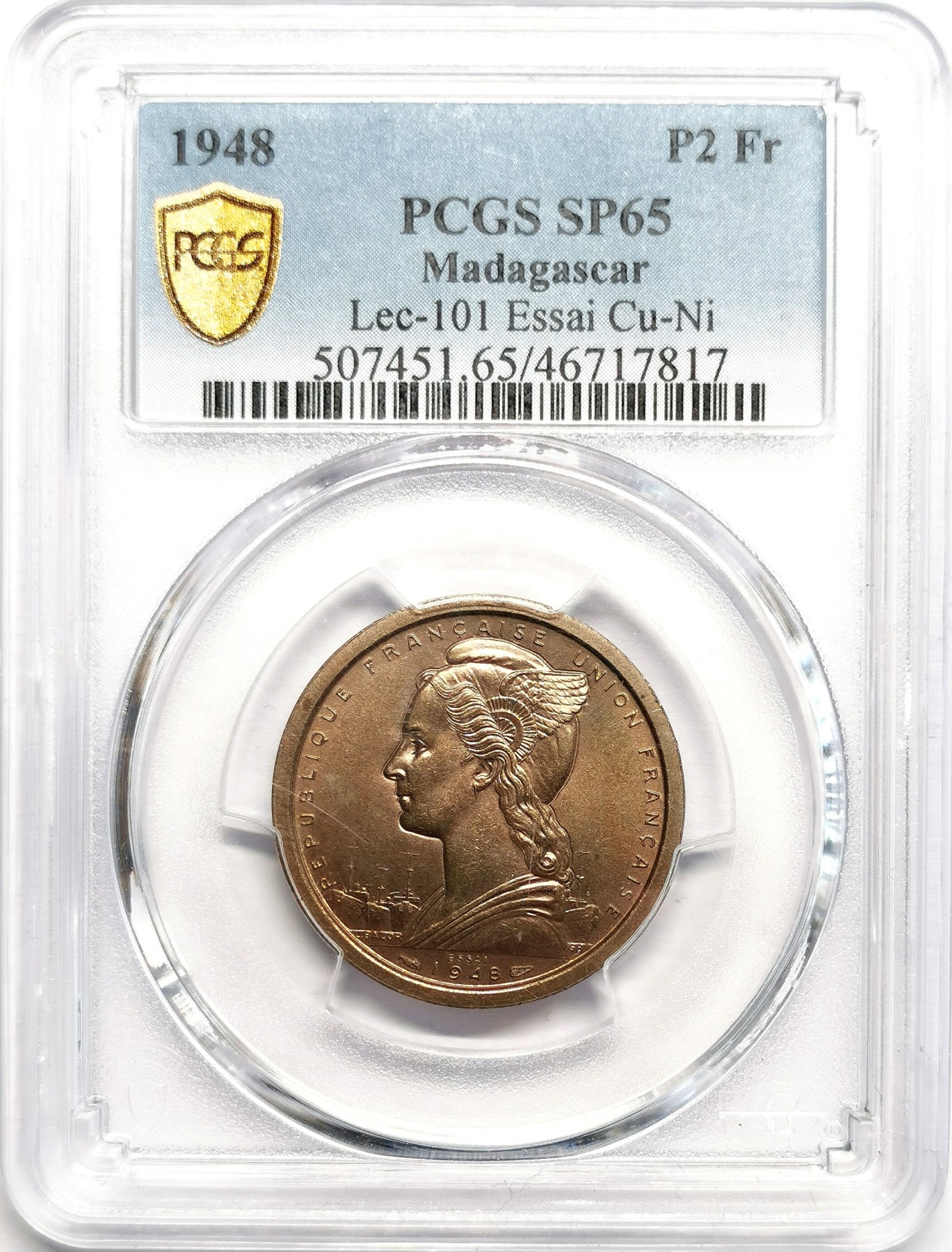 凡希社世界钱币微拍第二百五十六期 1948马达加斯加2法郎样币PCGS-SP65