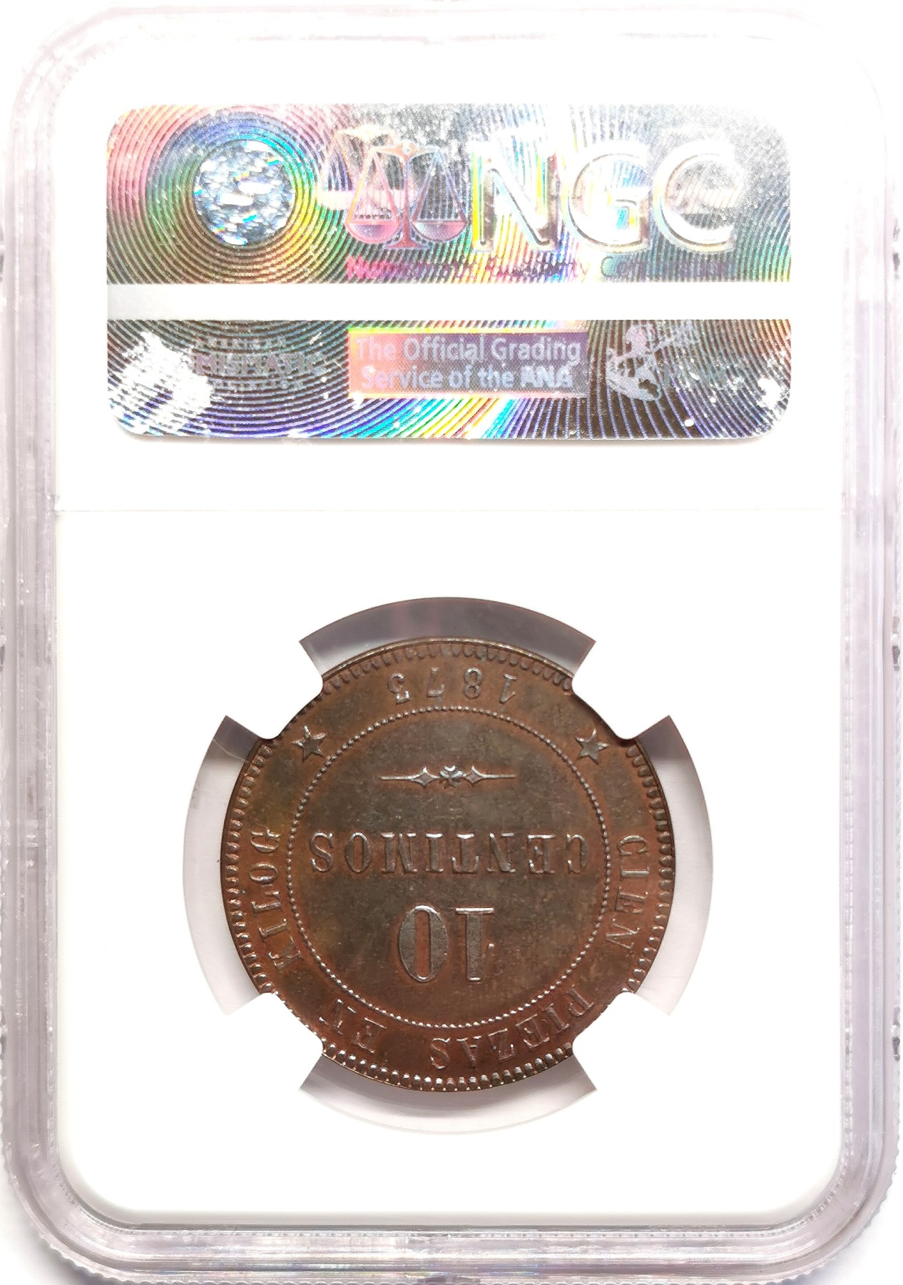 凡希社世界钱币微拍第二百五十六期 1873安道尔革命时期10分大铜精铸NGC-PF64BN