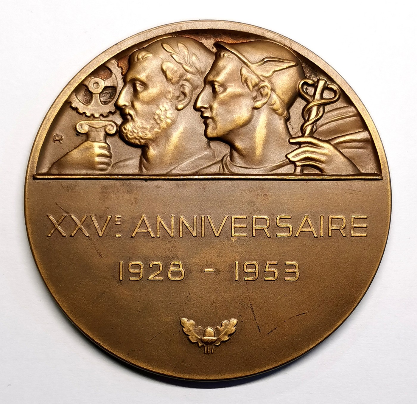 凡希社世界钱币微拍第二百五十六期 1953比利时商会25周年纪念铜章 直径70mm