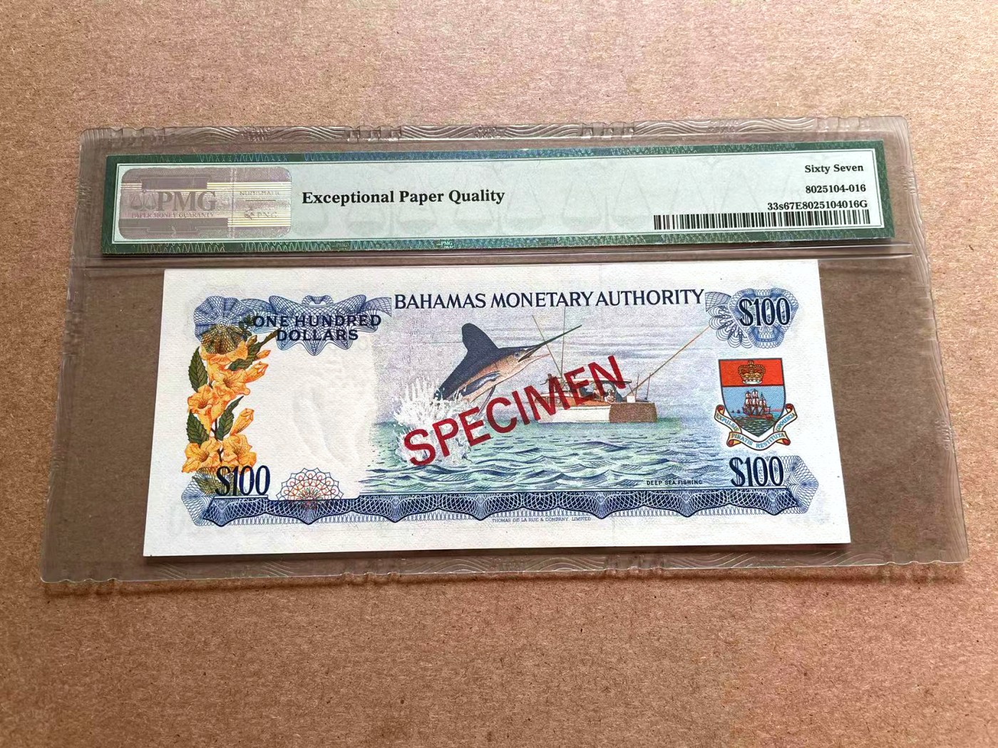 【Blue Auction】✨世界纸币精拍第400期盛典——白金之夜  【冠军分 样钞】巴哈马 1960年100元 大马哈鱼 彩背 女王 最高值 实钞价格太贵 凑套完全替代品 PMG67EPQ 高分 