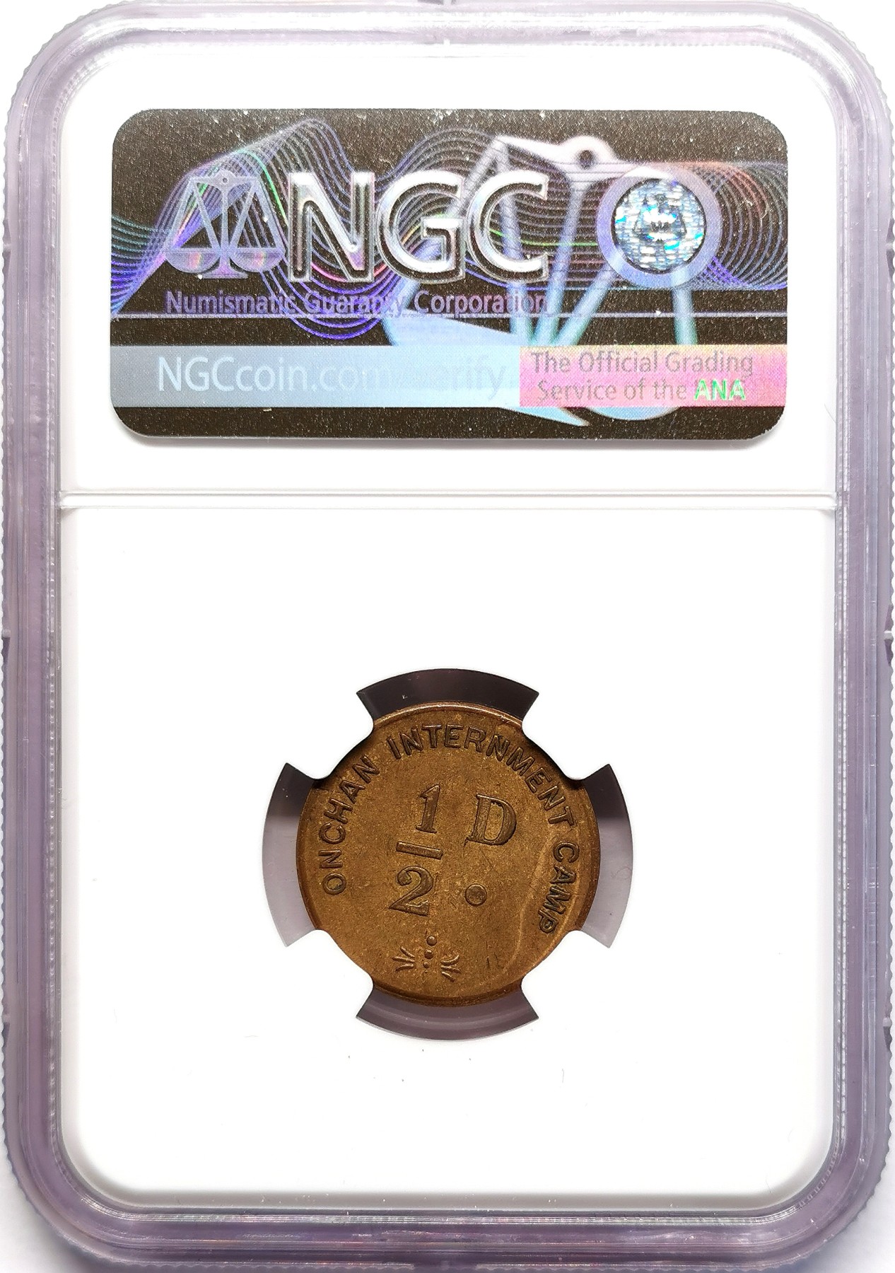 凡希社世界钱币微拍第二百五十六期 1941马恩岛收容营1/2便士铜币NGC-AU55