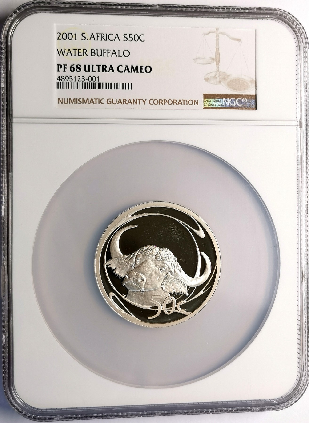 凡希社世界钱币微拍第二百五十六期 2001南非水牛50分2盎司大银精铸NGC-PF68UC