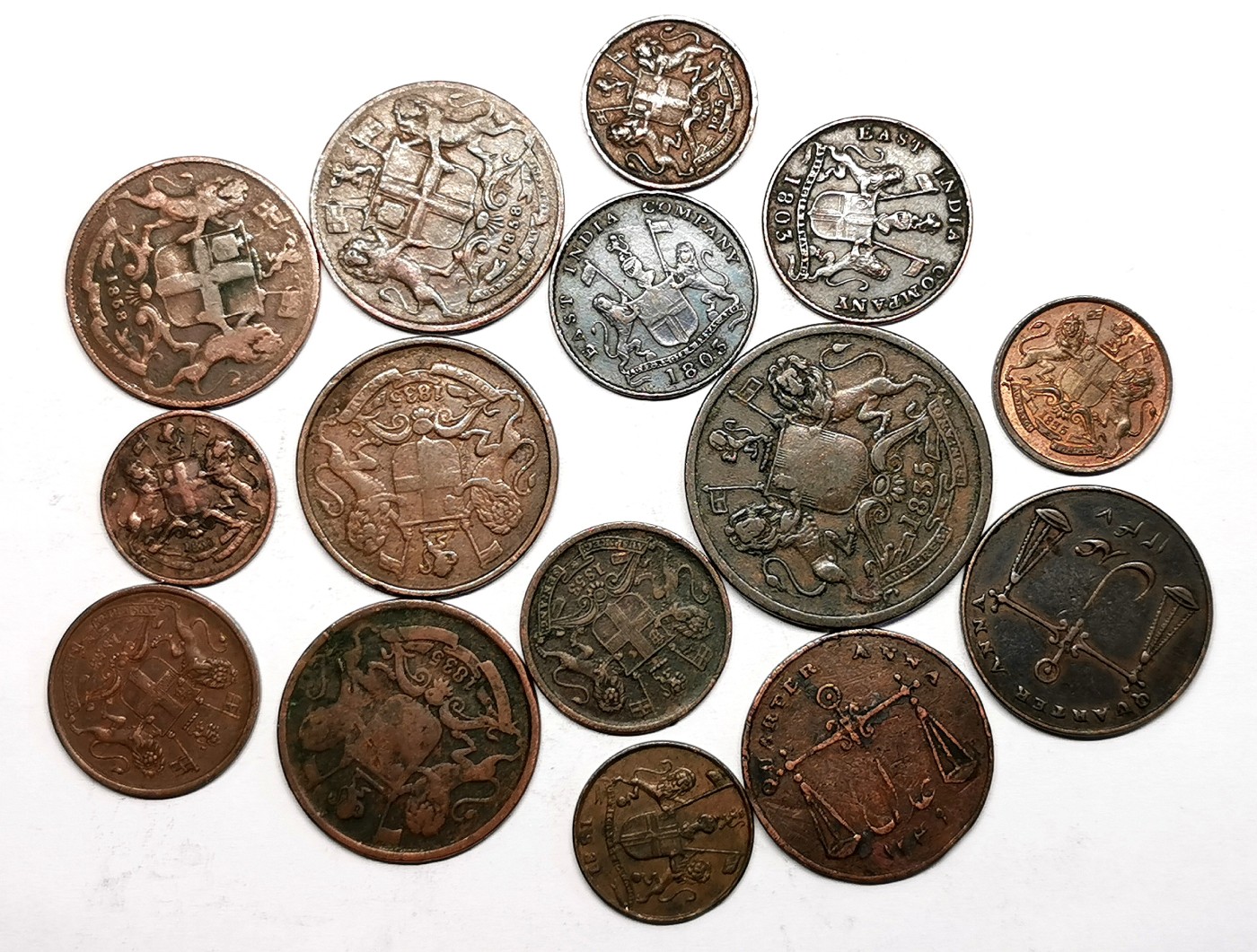 凡希社世界钱币微拍第二百五十六期 东印度公司制式铜辅币十五枚一组