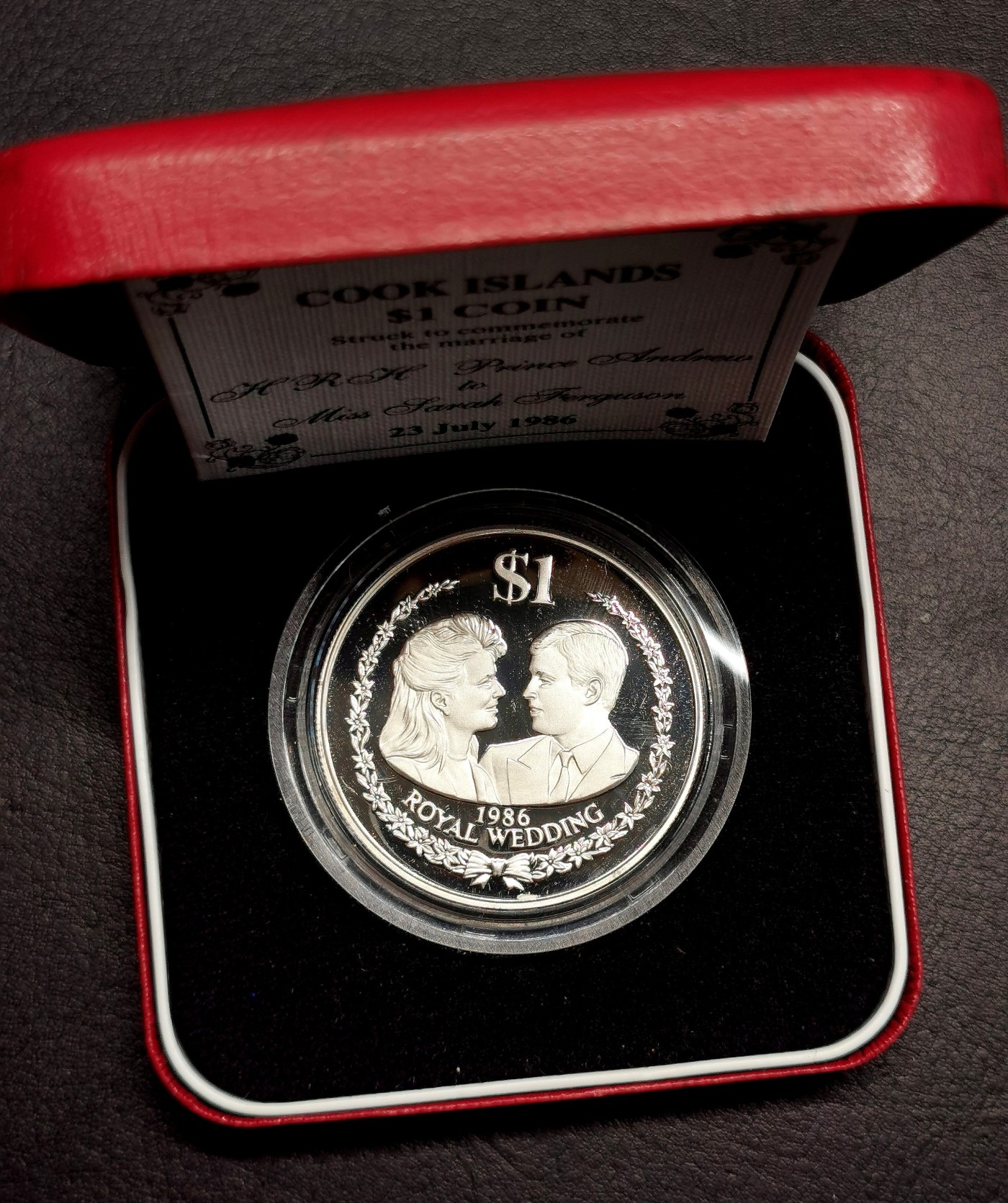 凡希社世界钱币微拍第二百五十六期 1986库克群岛王室婚礼壹元纪念大银精铸原厂盒证！