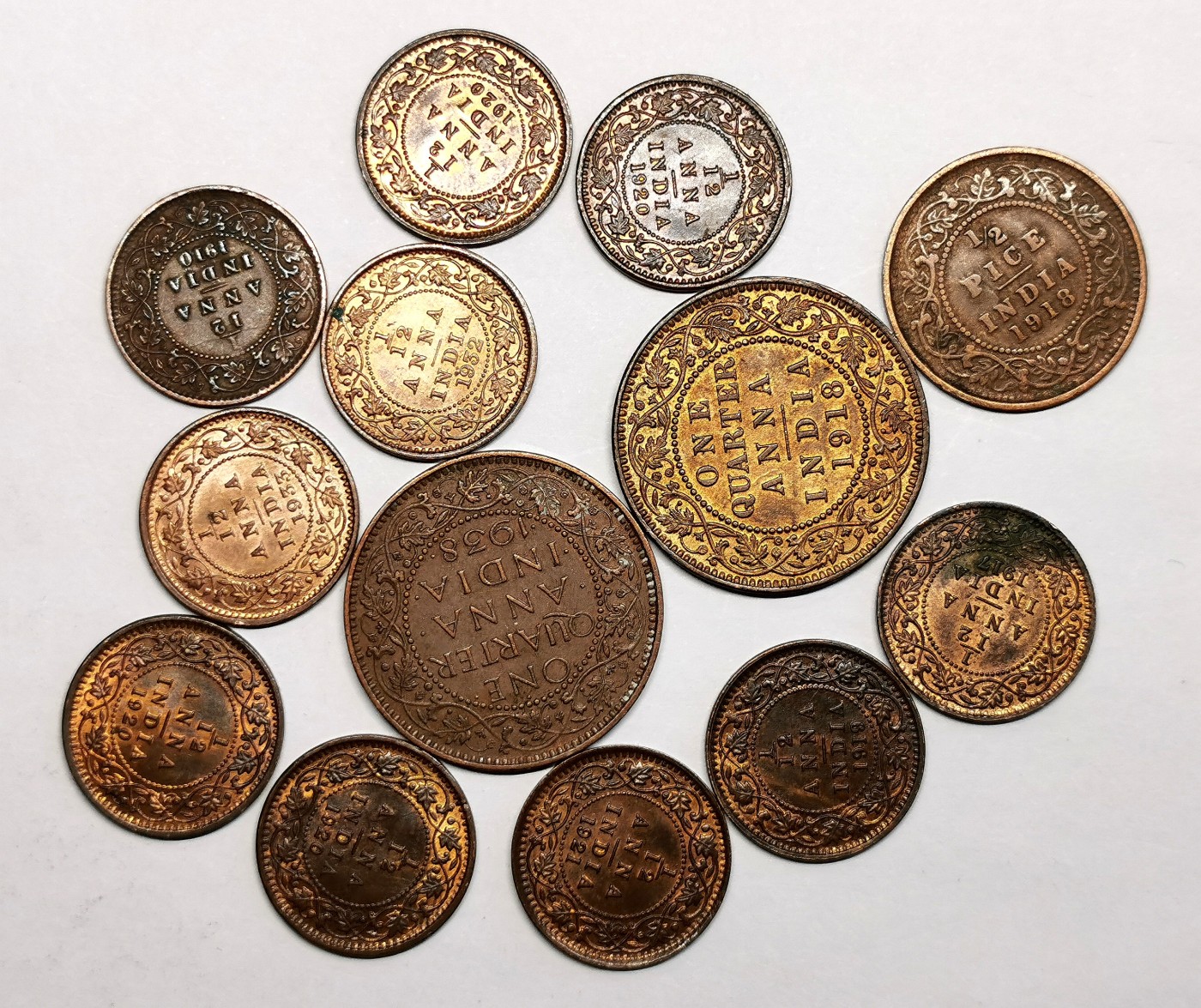 凡希社世界钱币微拍第二百五十六期 英属印度铜辅币十三枚一组好品