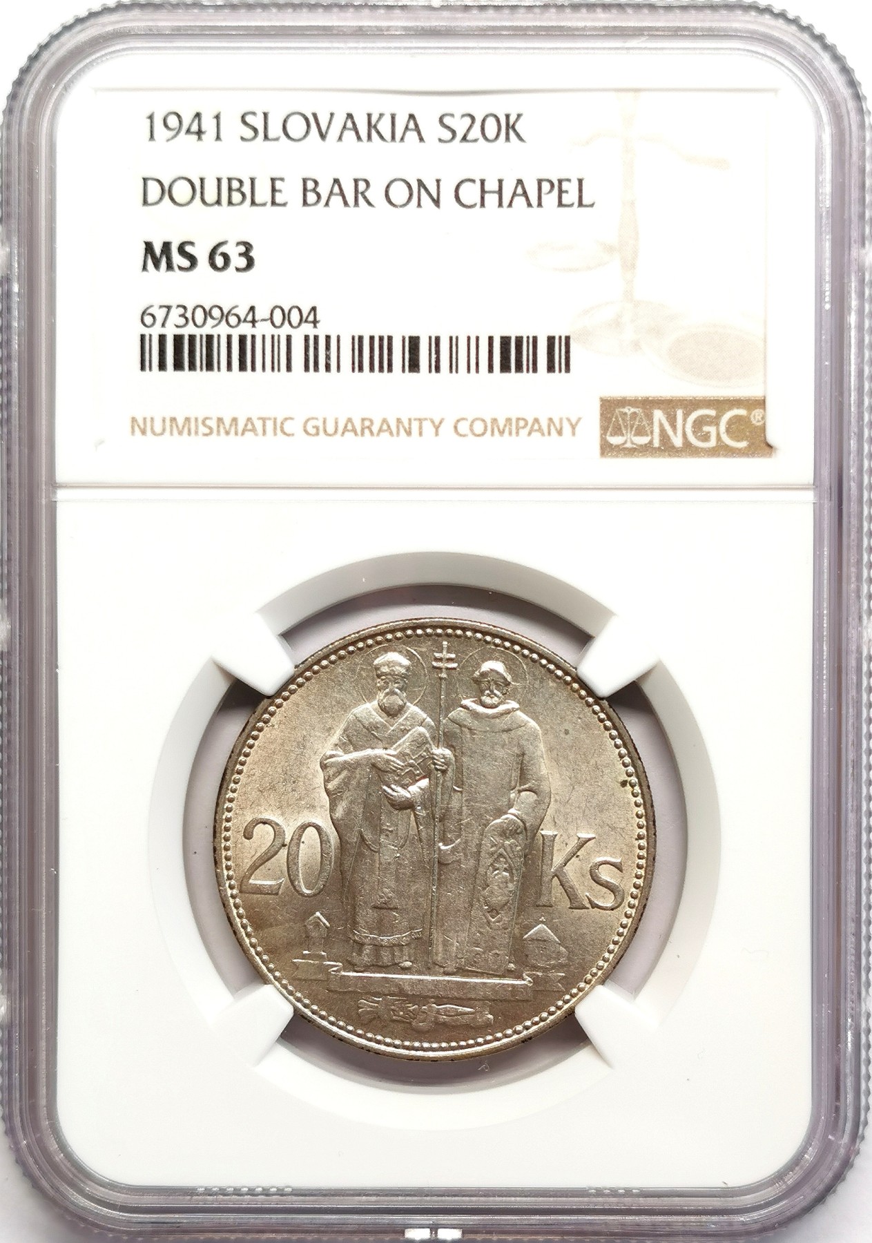 凡希社世界钱币微拍第二百五十六期 1941斯洛伐克双圣徒20K银币NGC-MS63