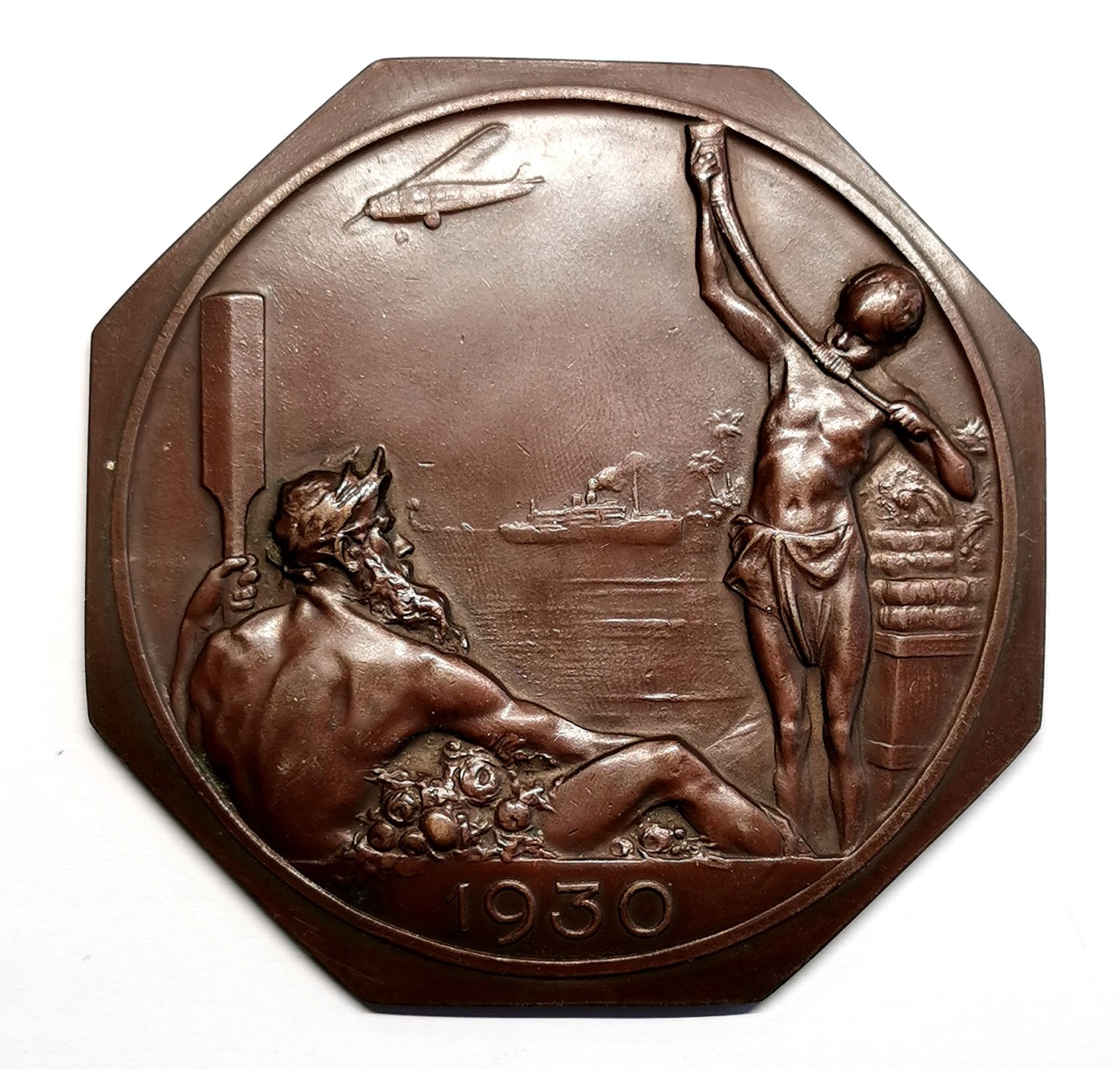 凡希社世界钱币微拍第二百五十六期 1930比利时安特卫普世博会八边形大铜章 直径80mm