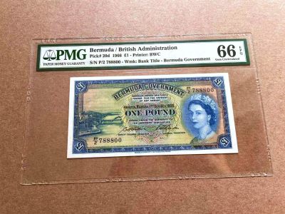 【Blue Auction】✨世界纸币精拍第400期盛典——白金之夜 - 英属百慕大 1966年1镑 BWC出品 大冠女王 PMG66EPQ 女王初级玩家向前一步必收品种 