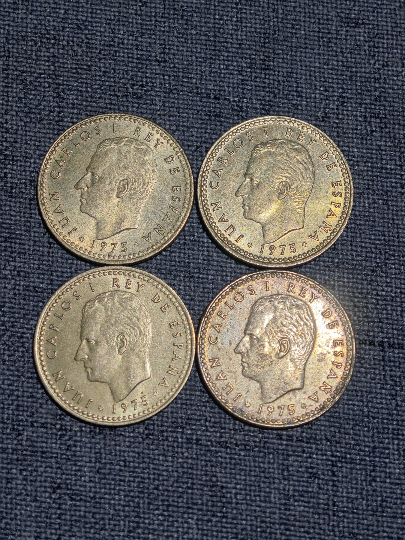 外国硬币收藏店第3期 西班牙1975年胡安卡洛斯1比塞塔铜币4枚