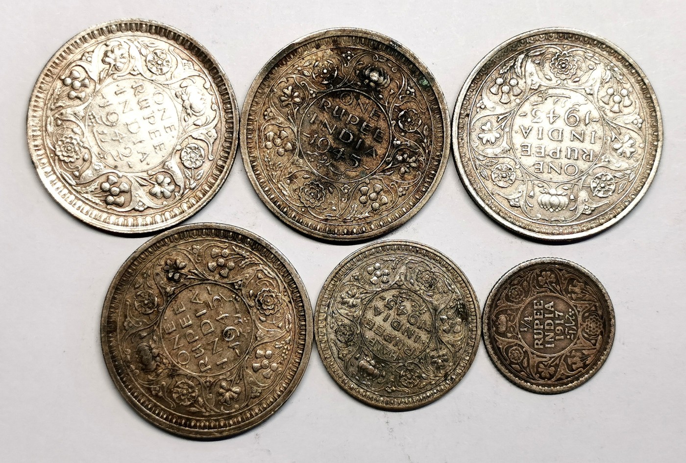 凡希社世界钱币微拍第二百五十六期 英属印度乔五乔六银币六枚一组