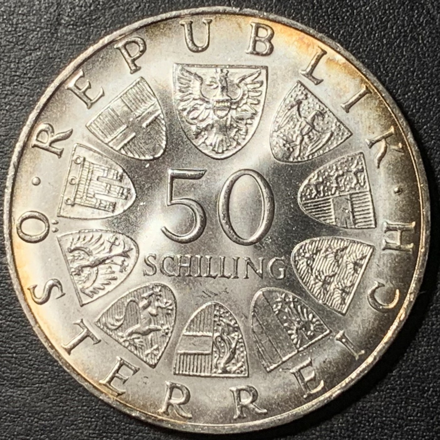 紫瑗钱币——第329期拍卖 奥地利 1970年 因斯布鲁克大学300周年 50先令 20克 0.9银 UNC