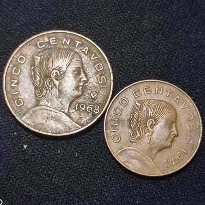 231202 保真外币 墨西哥 5分铜币大小版一对鹰图凹凸版 年份随机