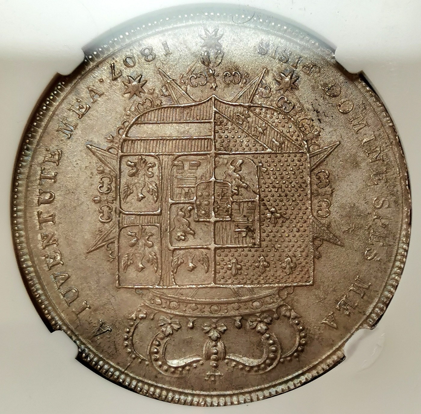 凡希社世界钱币微拍第二百五十六期 荐！1807托斯卡纳母与子10Pao大银NGC-MS62灰彩质感一流少见版本！