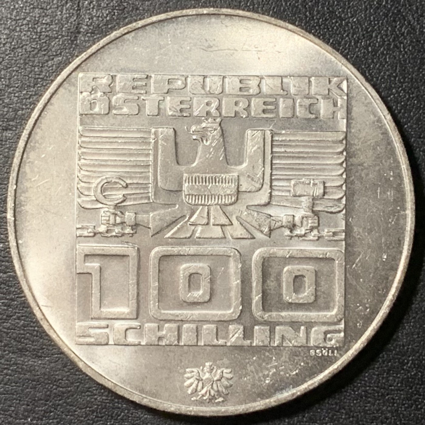 紫瑗钱币——第329期拍卖 奥地利 1976年 因斯布鲁克冬奥运 滑雪 100先令 24克 0.64银 UNC