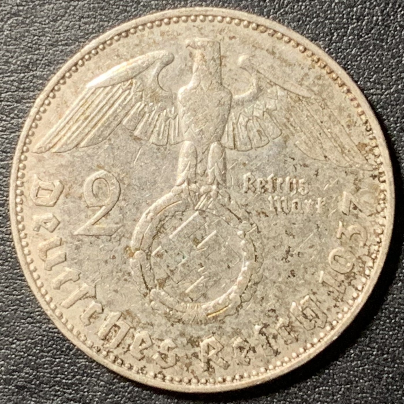 紫瑗钱币——第329期拍卖 德国 1937年 J版 兴登堡 字符 2马克 8克 0.625银