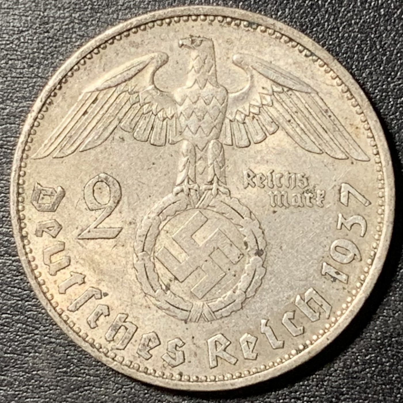 紫瑗钱币——第329期拍卖 德国 1937年 A版 兴登堡 字符 2马克 8克 0.625银 UNC