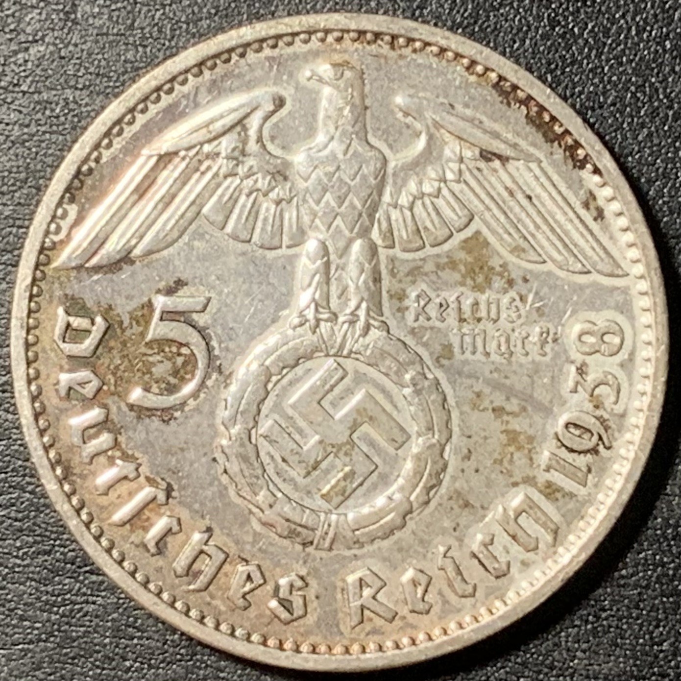 紫瑗钱币——第329期拍卖 德国 1938年 F版 兴登堡 字符 5马克 13.9克 0.9银