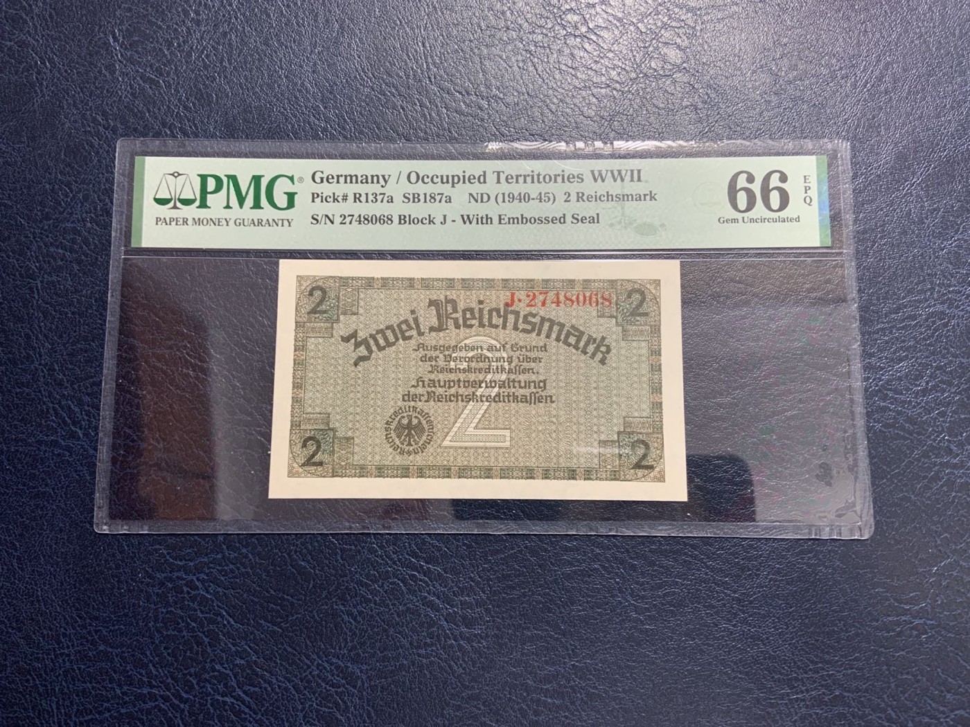 收藏联盟Quantum Auction 第308期拍卖  德国1940-45年2马克 PMG67