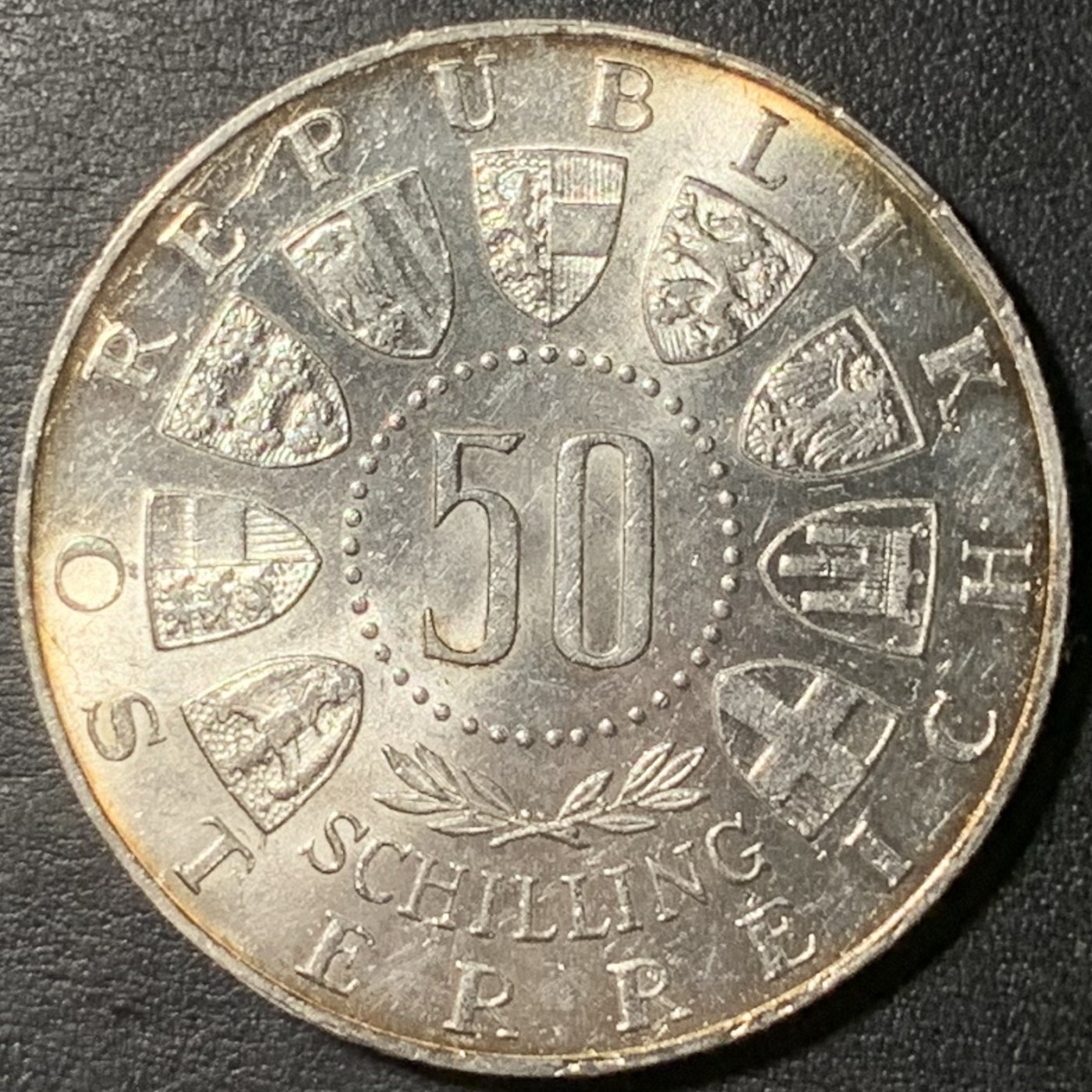 紫瑗钱币——第329期拍卖 奥地利 1964年 因斯布鲁克冬奥会 高台滑雪 50先令 20克 0.9银 UNC