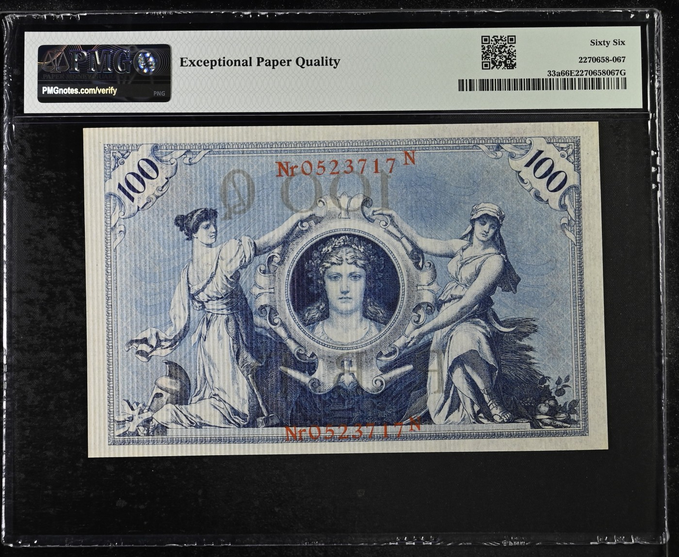 收藏联盟Quantum Auction 第308期拍卖  德国1908年100马克 PMG66 号码无4 粗纹布纸