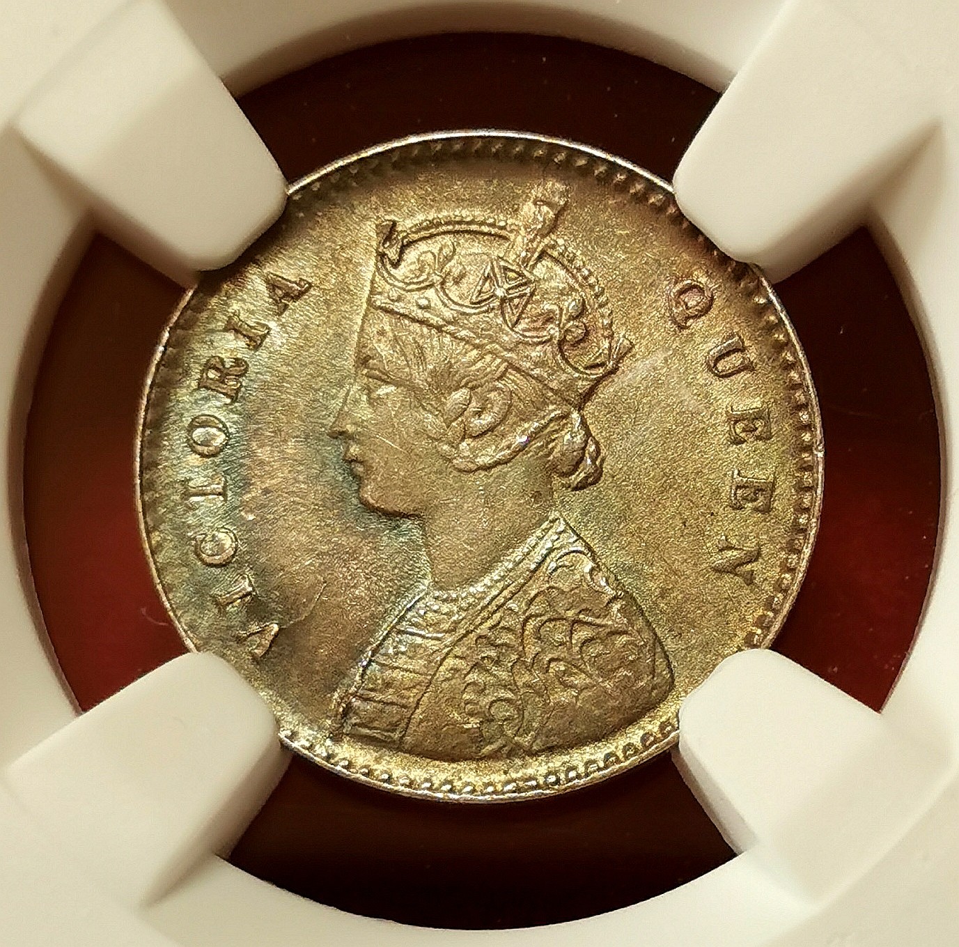 凡希社世界钱币微拍第二百五十六期 1862英属印度小维2安那银币NGC-MS64五彩极佳！