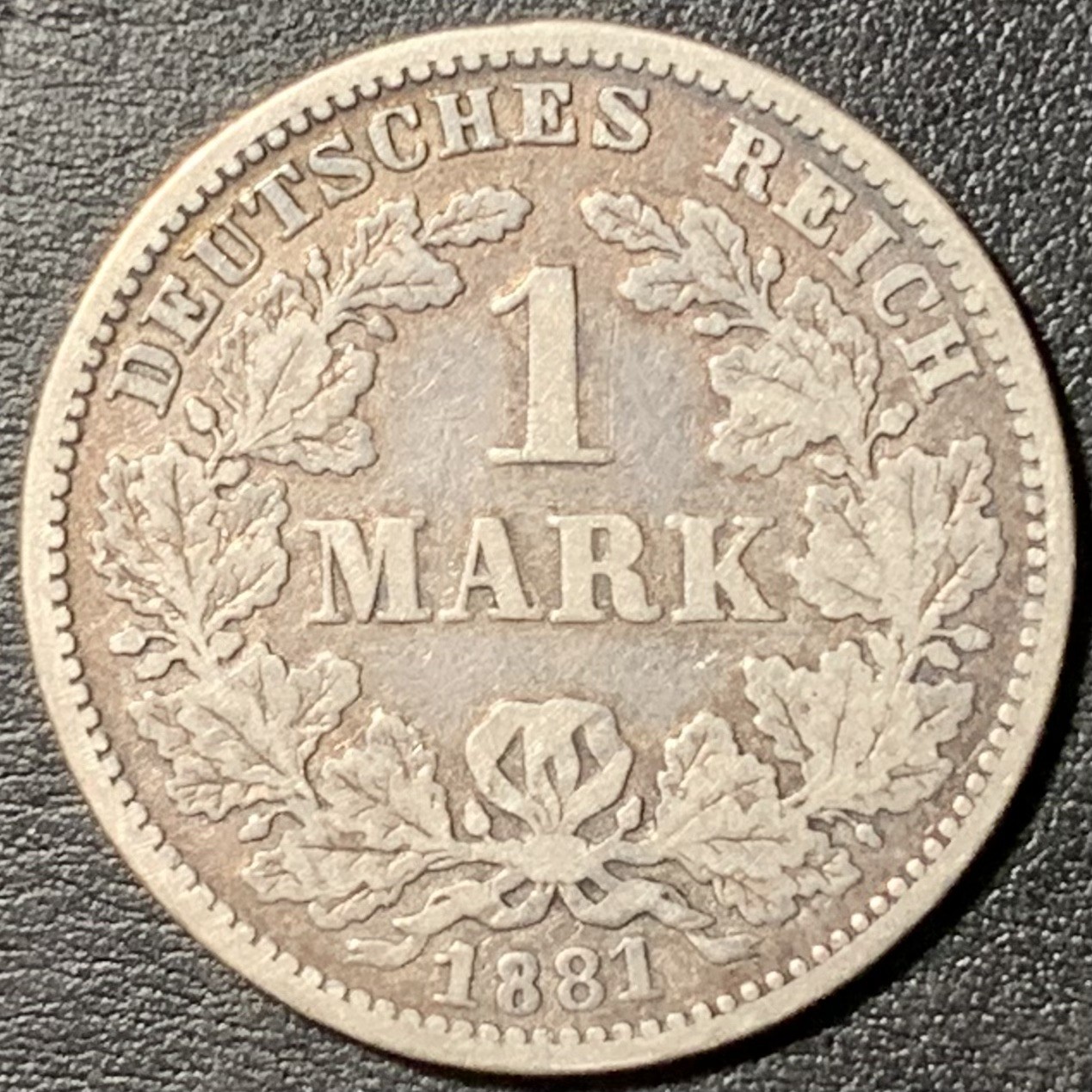 紫瑗钱币——第329期拍卖 德国 1881年 G版 第二帝国 短翅 1马克 5.5克 0.9银