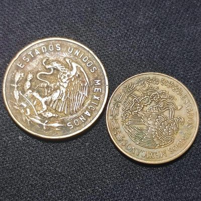 231202 保真外币 墨西哥 5分铜币大小版一对鹰图凹凸版 年份随机