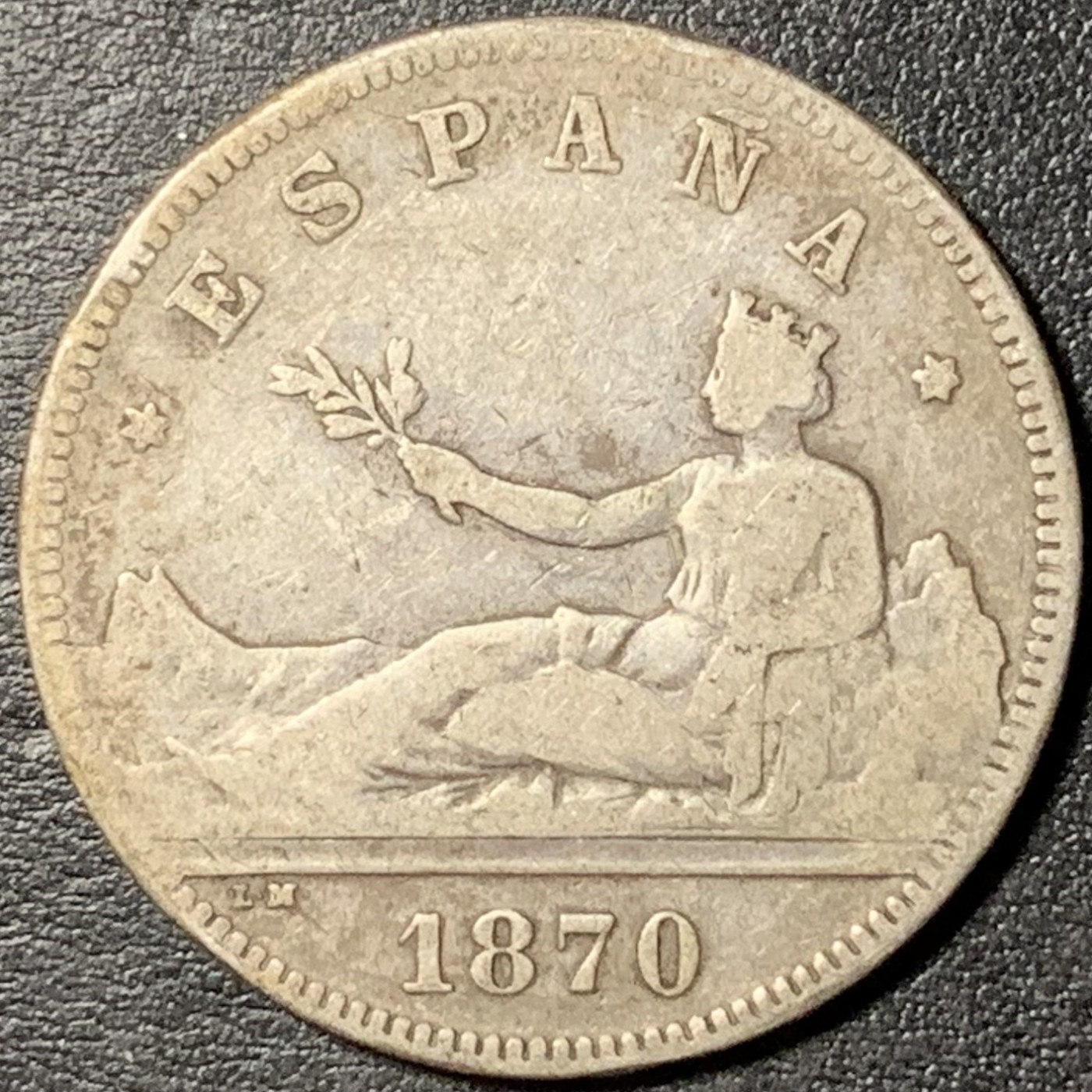 紫瑗钱币——第329期拍卖 西班牙 1870年 女神 2比塞塔 10克 0.835银