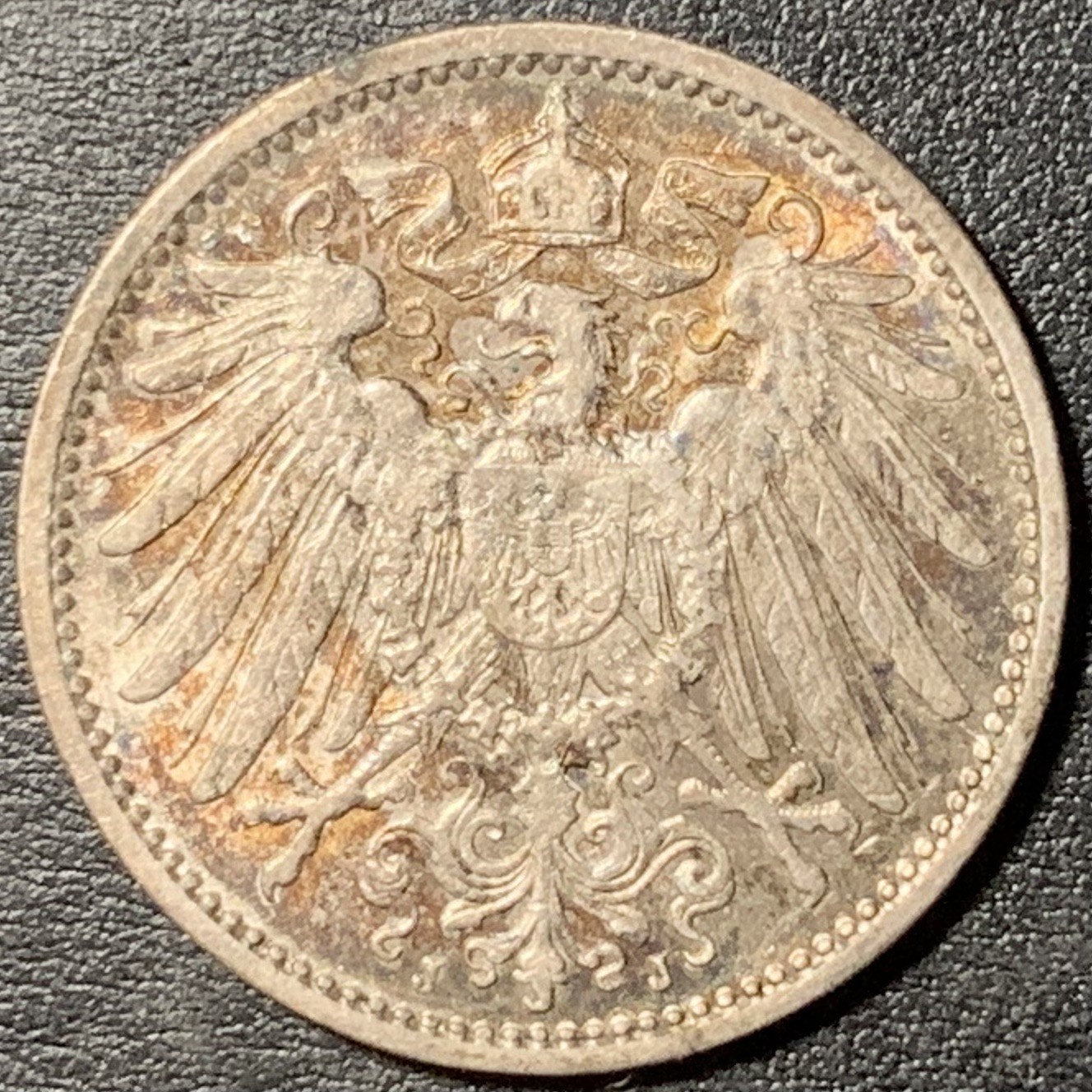 紫瑗钱币——第329期拍卖 德国 1910年 J厂 第二帝国 长翅 1马克 5.5克 0.9银 五彩