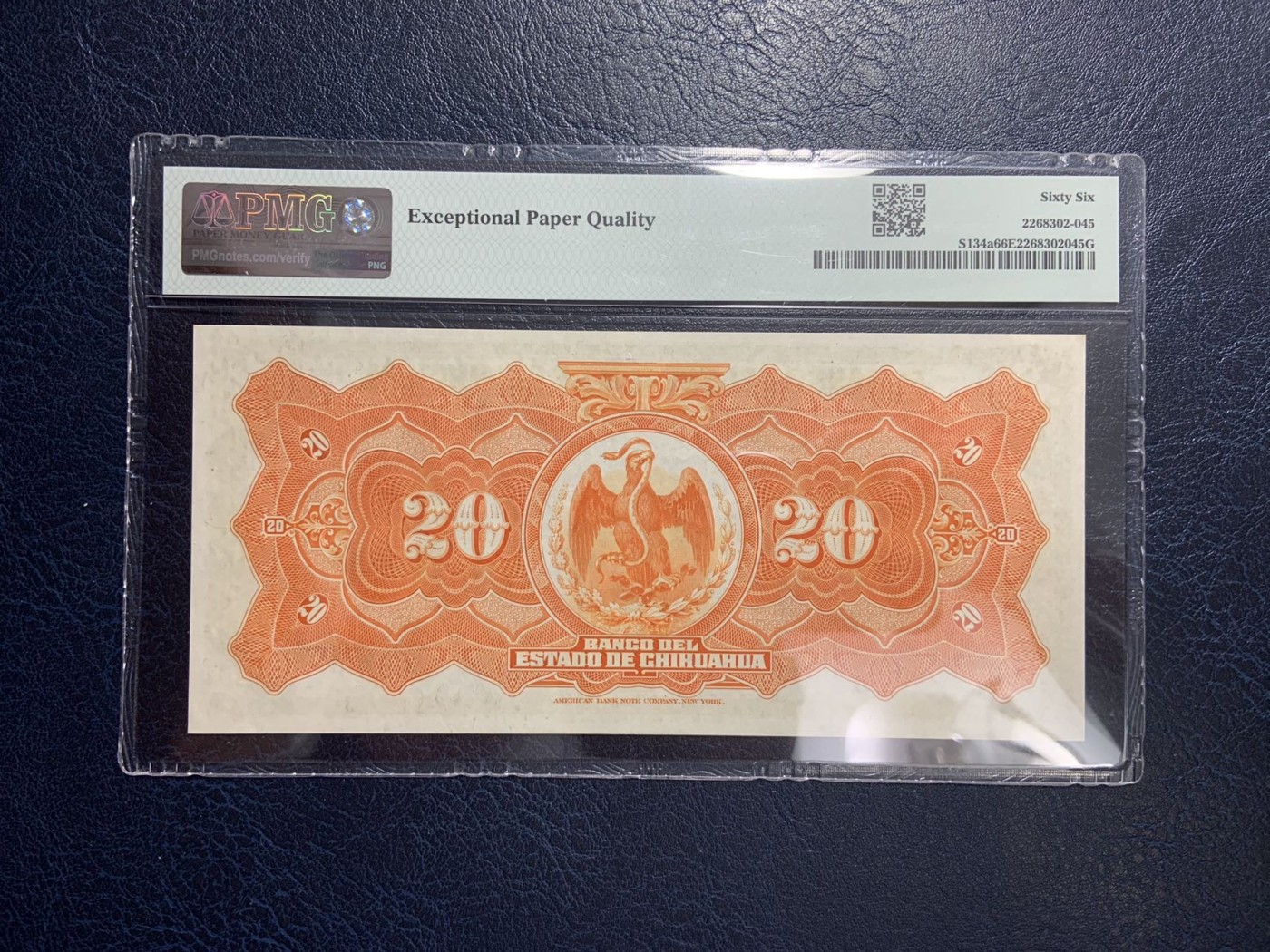 收藏联盟Quantum Auction 第308期拍卖  墨西哥1913年20比索 PMG66 首发A序列 高分稀少 非库存票