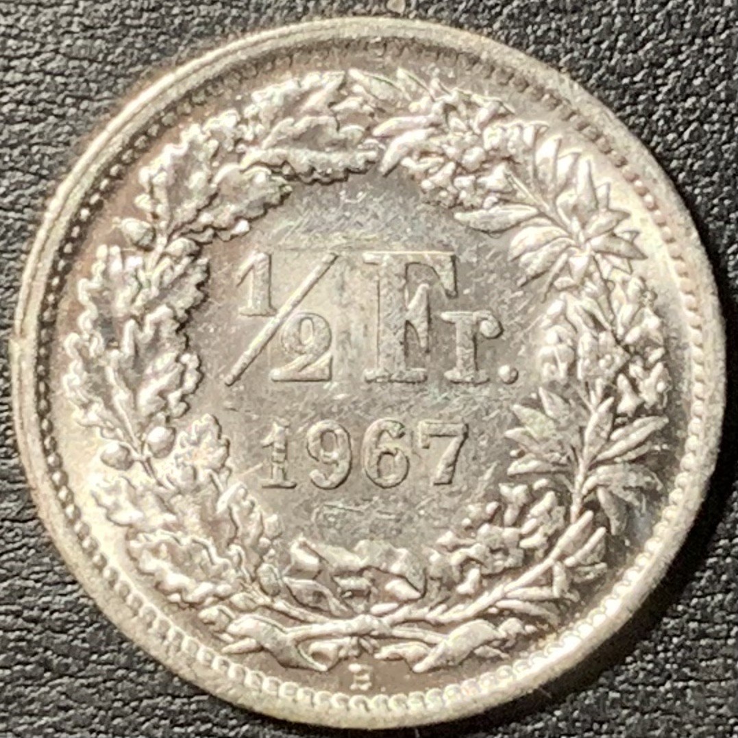 紫瑗钱币——第329期拍卖 瑞士 1967年 赫尔维蒂亚 1/2法郎 2.5克 0.835银 UNC