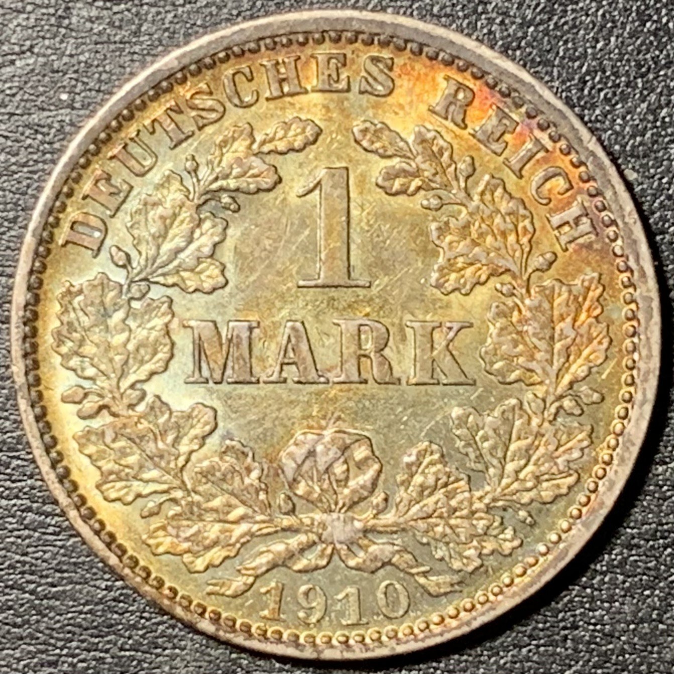 紫瑗钱币——第329期拍卖 德国 1910年 J厂 第二帝国 长翅 1马克 5.5克 0.9银 五彩