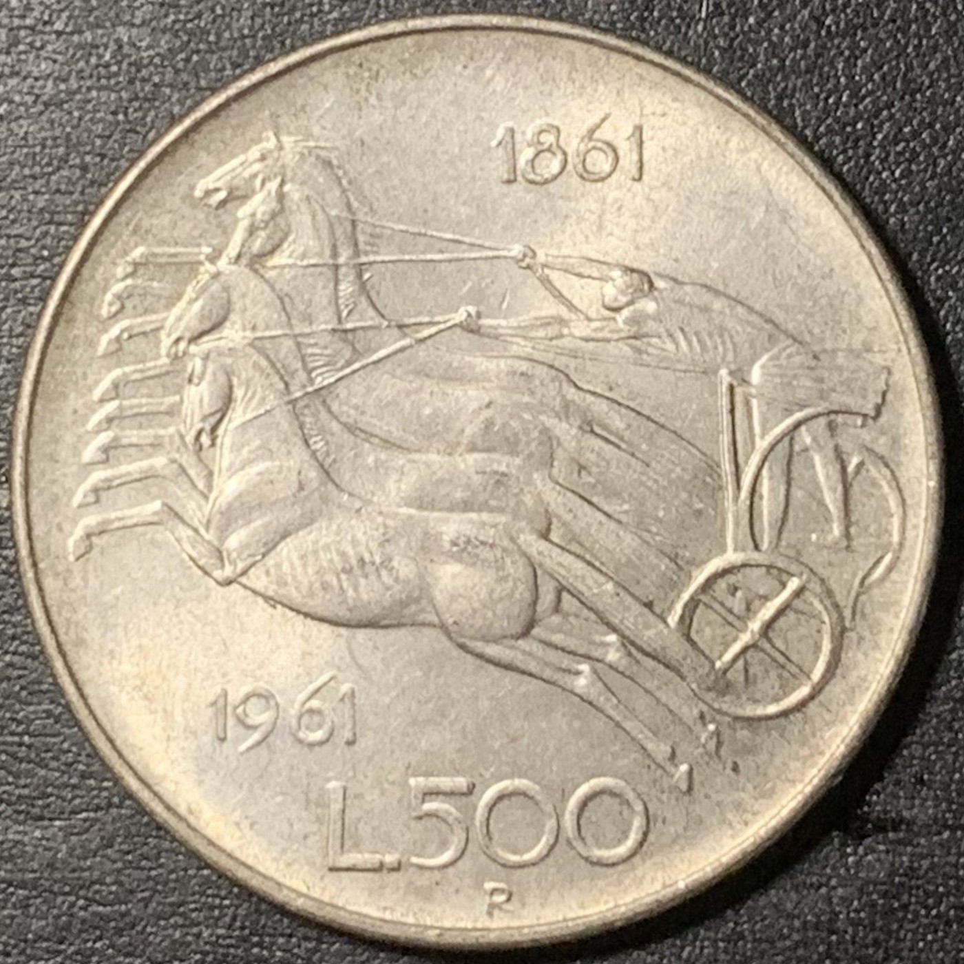 紫瑗钱币——第329期拍卖 意大利 1961年 马车 500里拉 11克 0.835银 UNC