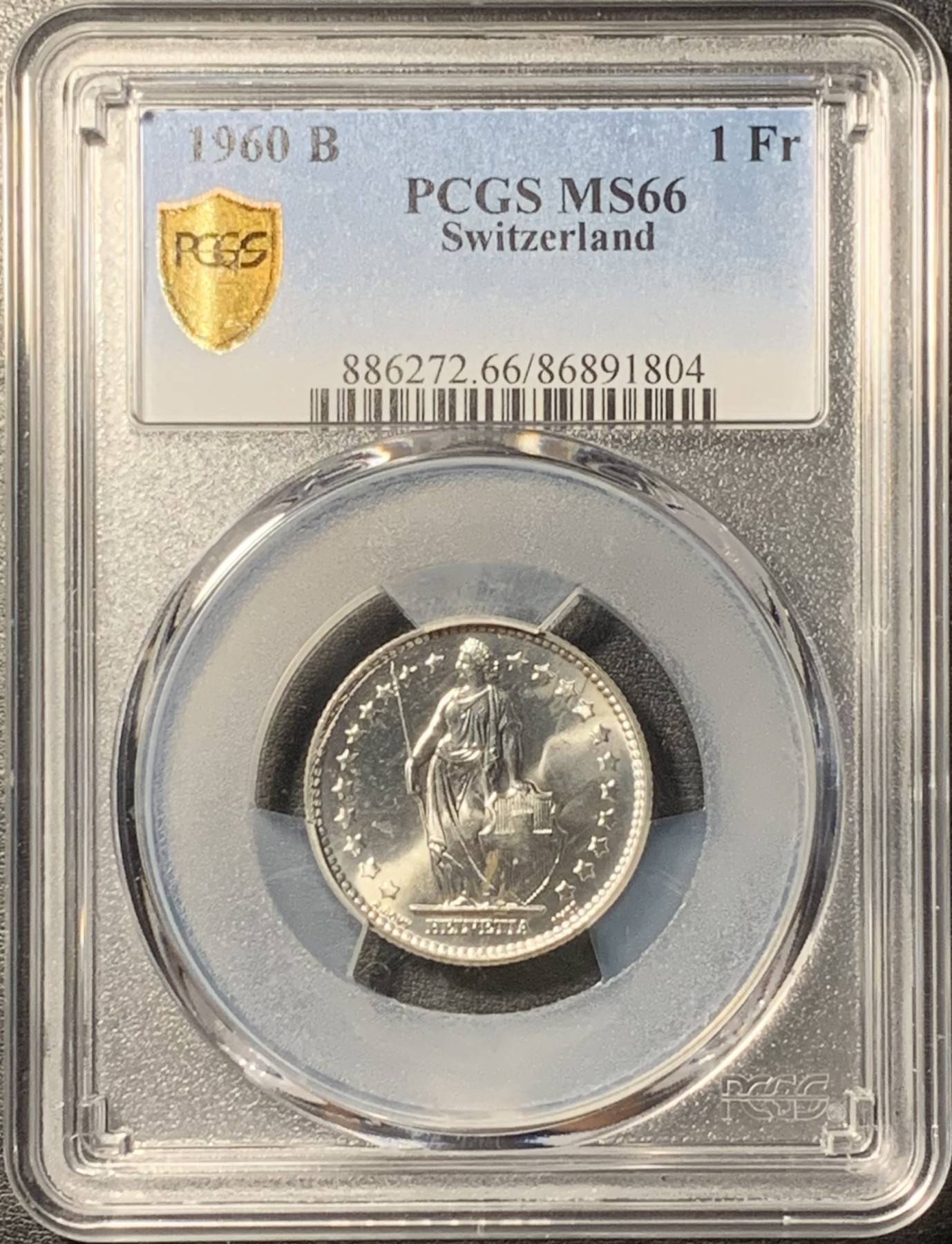 紫瑗钱币——第329期拍卖 瑞士 1960年 赫尔维蒂亚 1法郎 银币 PCGS MS66
