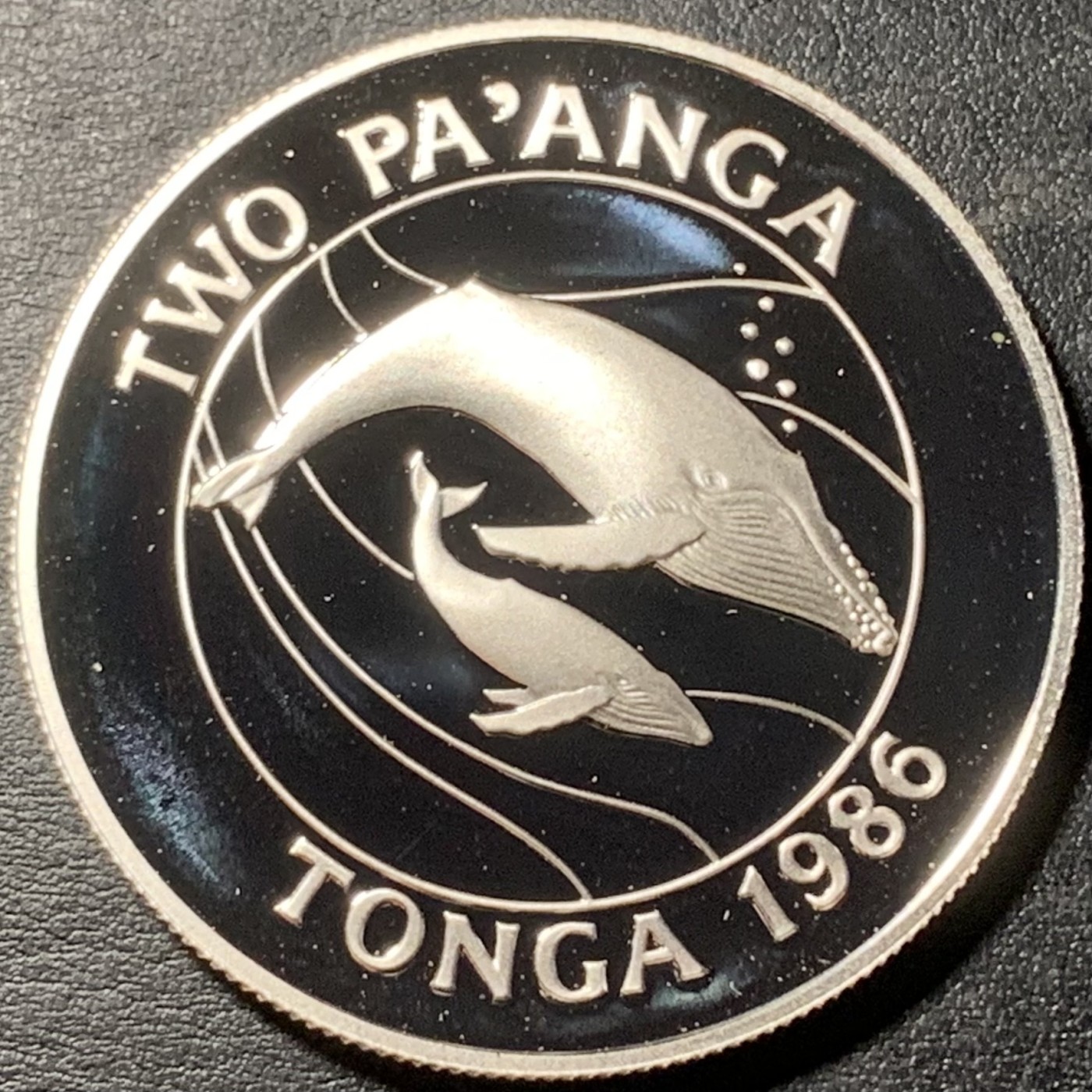 紫瑗钱币——第329期拍卖 汤加 1986年 WWF基金会25周年 座头鲸 2潘加 27克 0.925银 精制