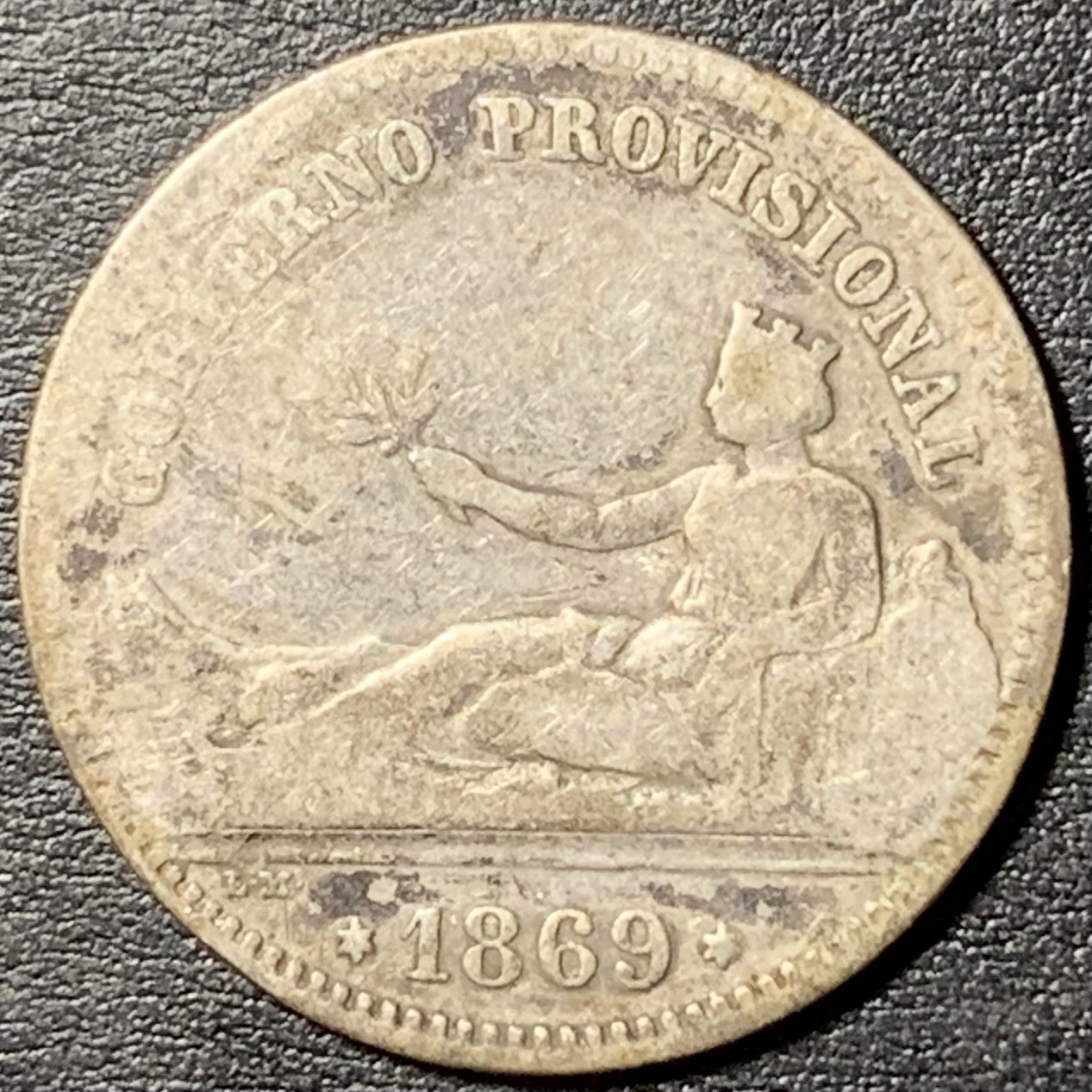 紫瑗钱币——第329期拍卖 西班牙 1869年 拿花女神 1比塞塔 5克 0.835银