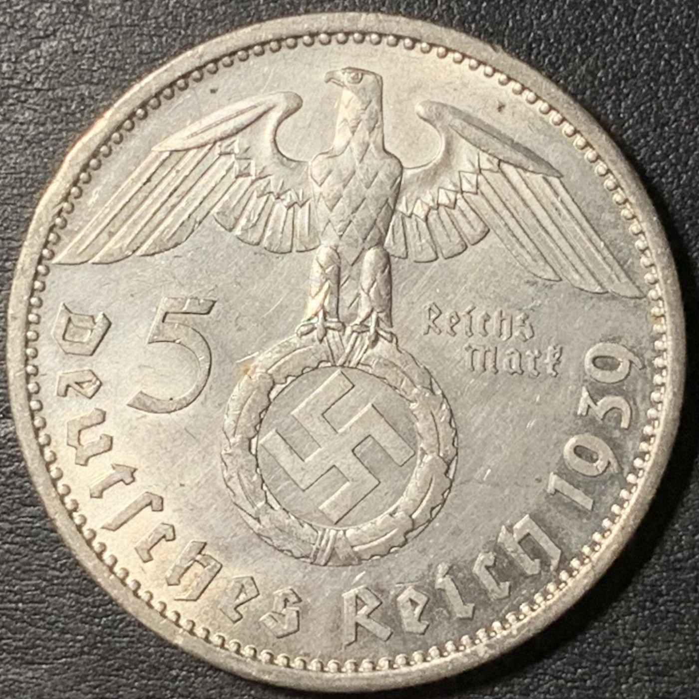 紫瑗钱币——第329期拍卖 德国 1939年 A版 兴登堡 字符 5马克 13.9克 0.9银