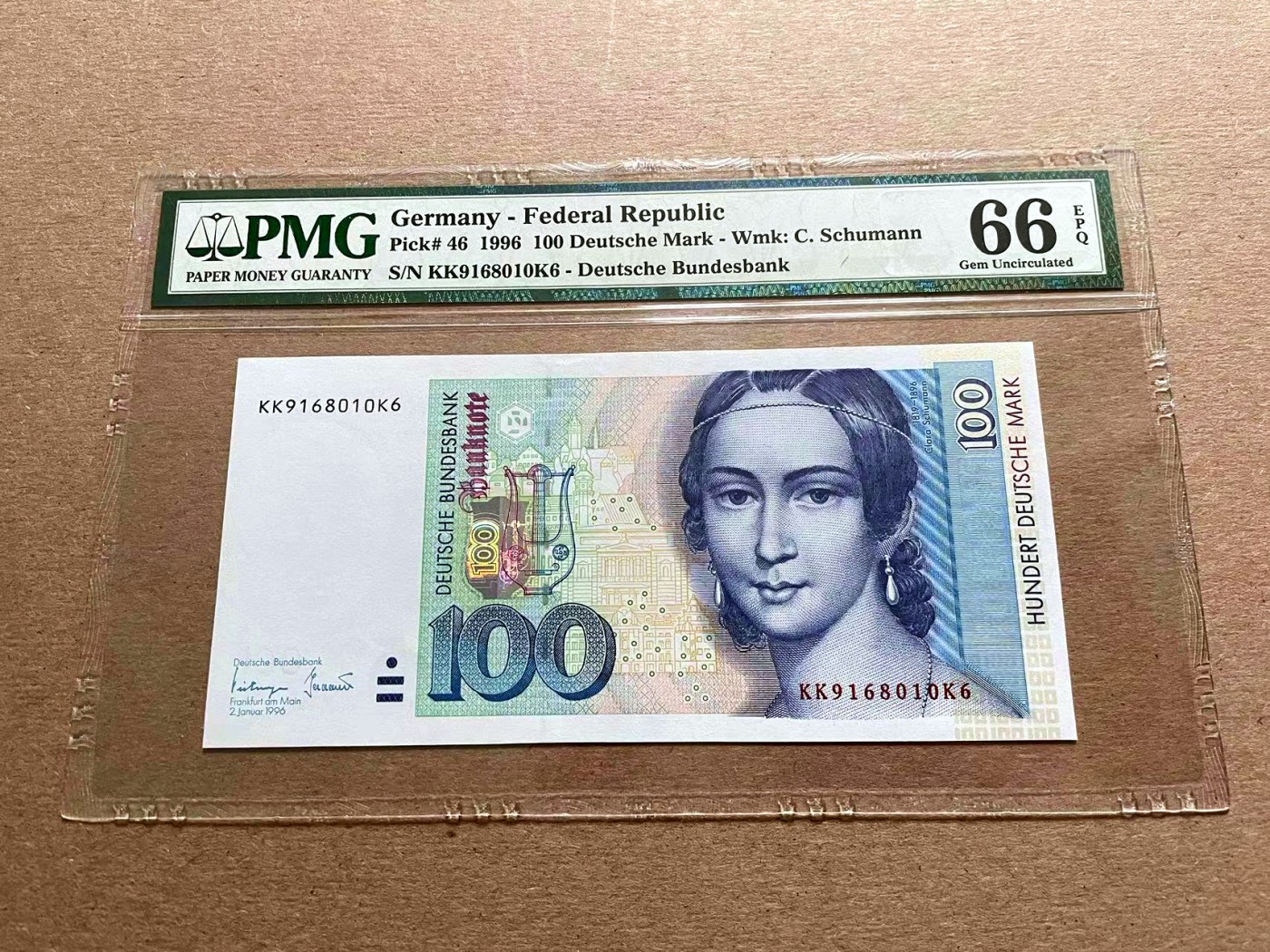 【Blue Auction】✨世界纸币精拍第401期【精】 【倒置号】德国 1996年100马克 克拉拉 PMG66EPQ 