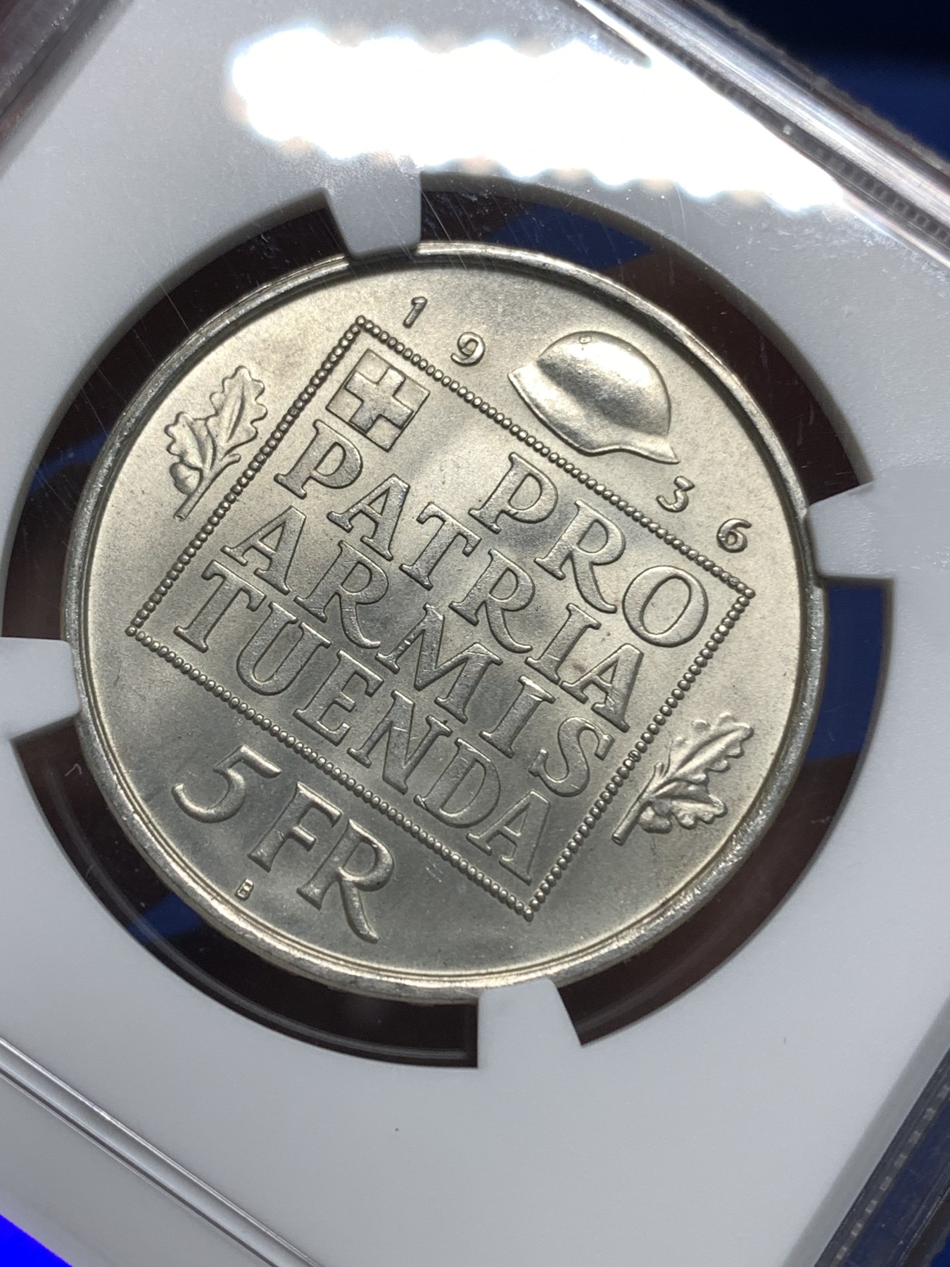 《竞宝斋》第221场-周日，周一 2场 (全场包邮) NGC MS63 瑞士1936赫尔维蒂和平5法郎银币