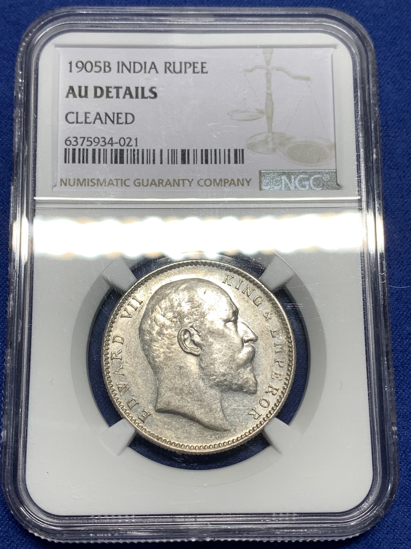 《竞宝斋》第221场-周日，周一 2场 (全场包邮) NGC AUD 印度1905年爱德华七世1卢比银币