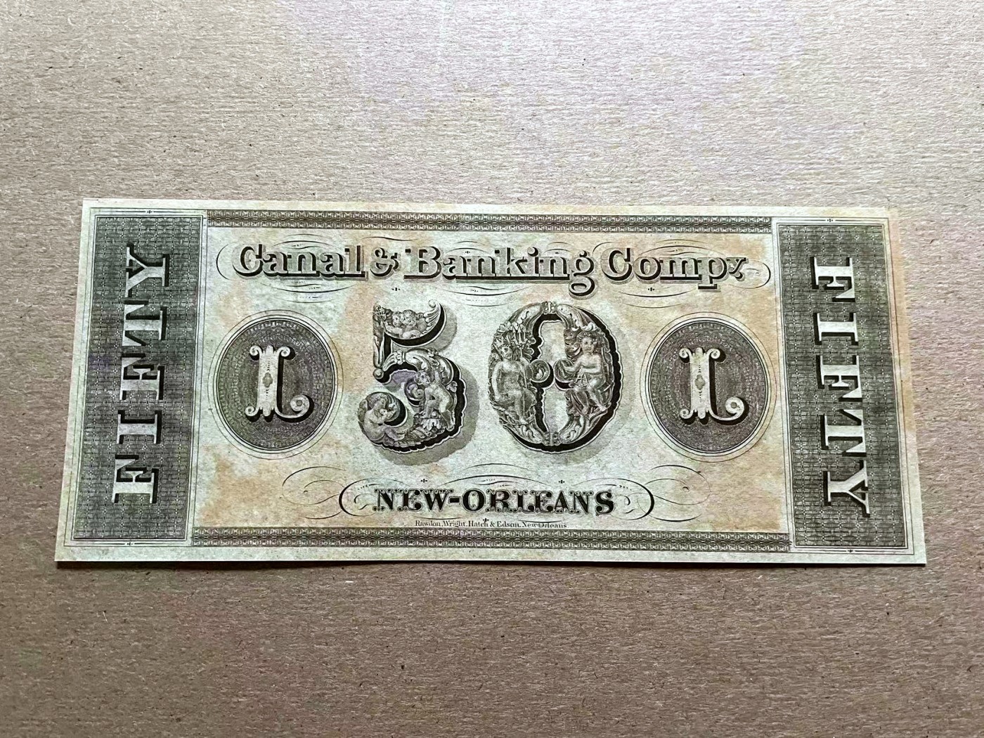 【Blue Auction】✨世界纸币精拍第401期【精】 【蓝色套印】美国 新奥尔良 18XX年50美金 双面设计大票幅精美 数字中都是小天使 女神与鹰 少见品种 全新UNC