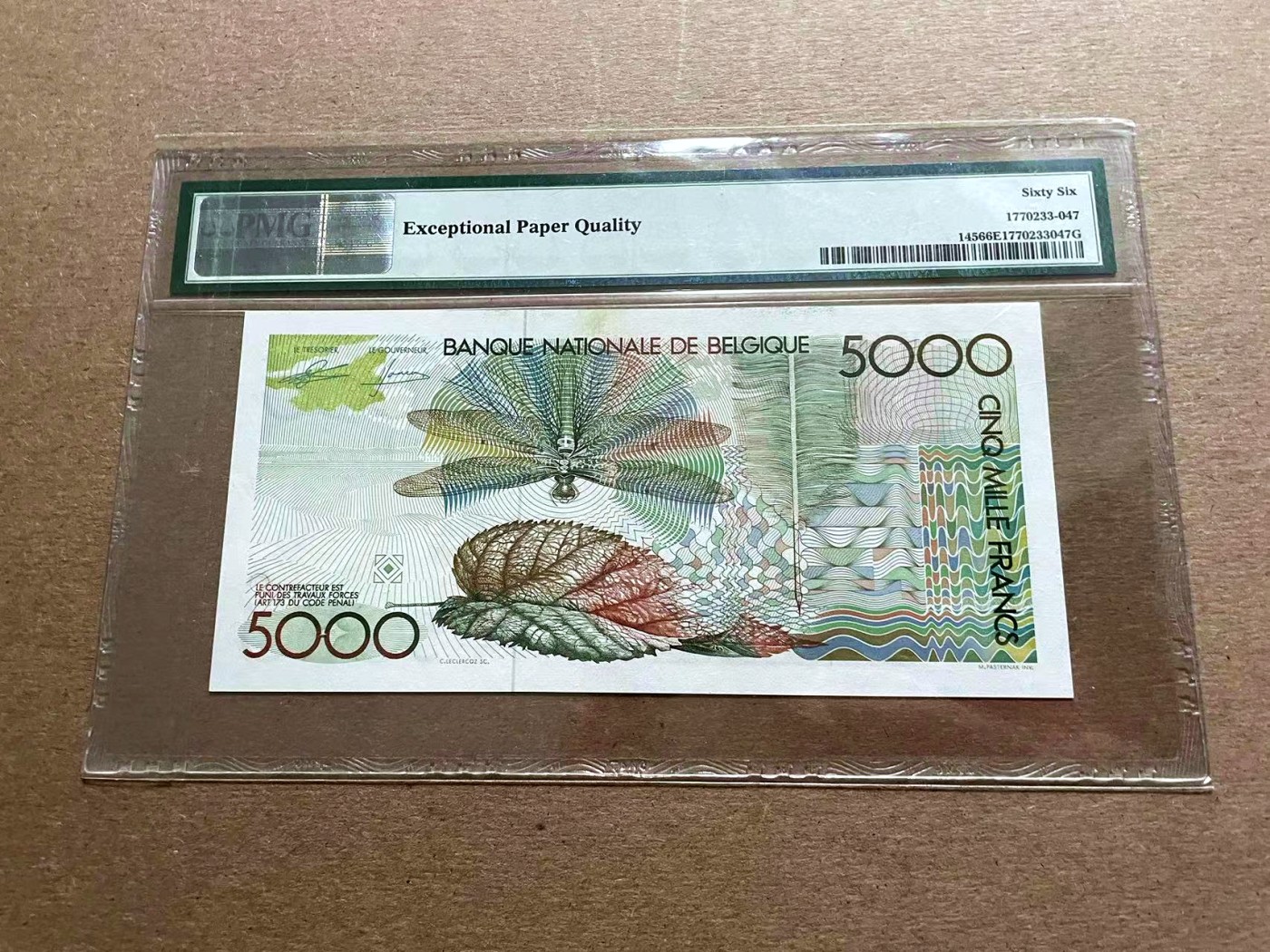 【Blue Auction】✨世界纸币精拍第401期【精】 比利时 1982-92年5000法郎 大蜻蜓 PMG66EPQ 