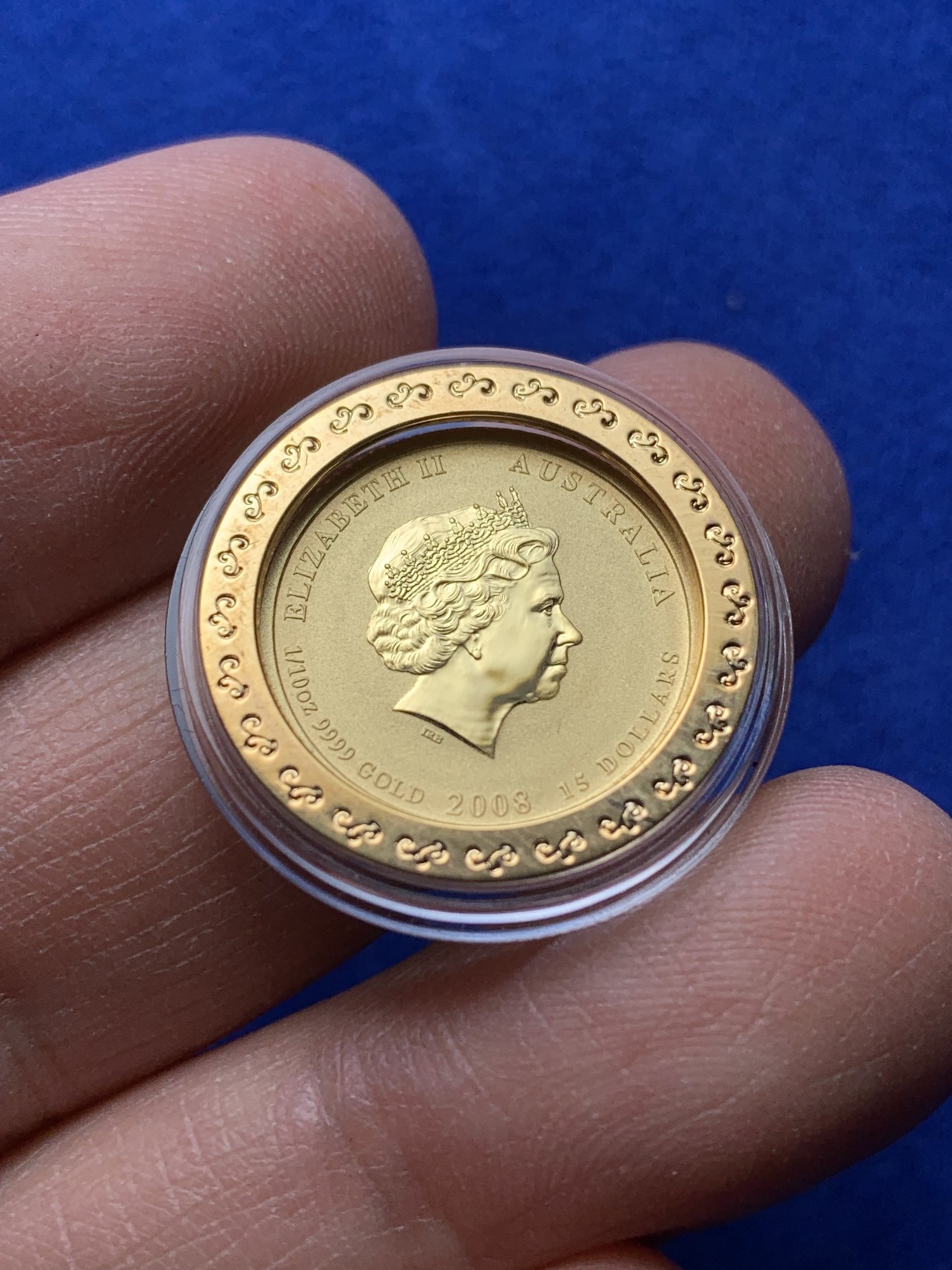 《竞宝斋》第221场-周日，周一 2场 (全场包邮) 澳大利亚2008年生肖鼠彩色金币 3.11克 9999金